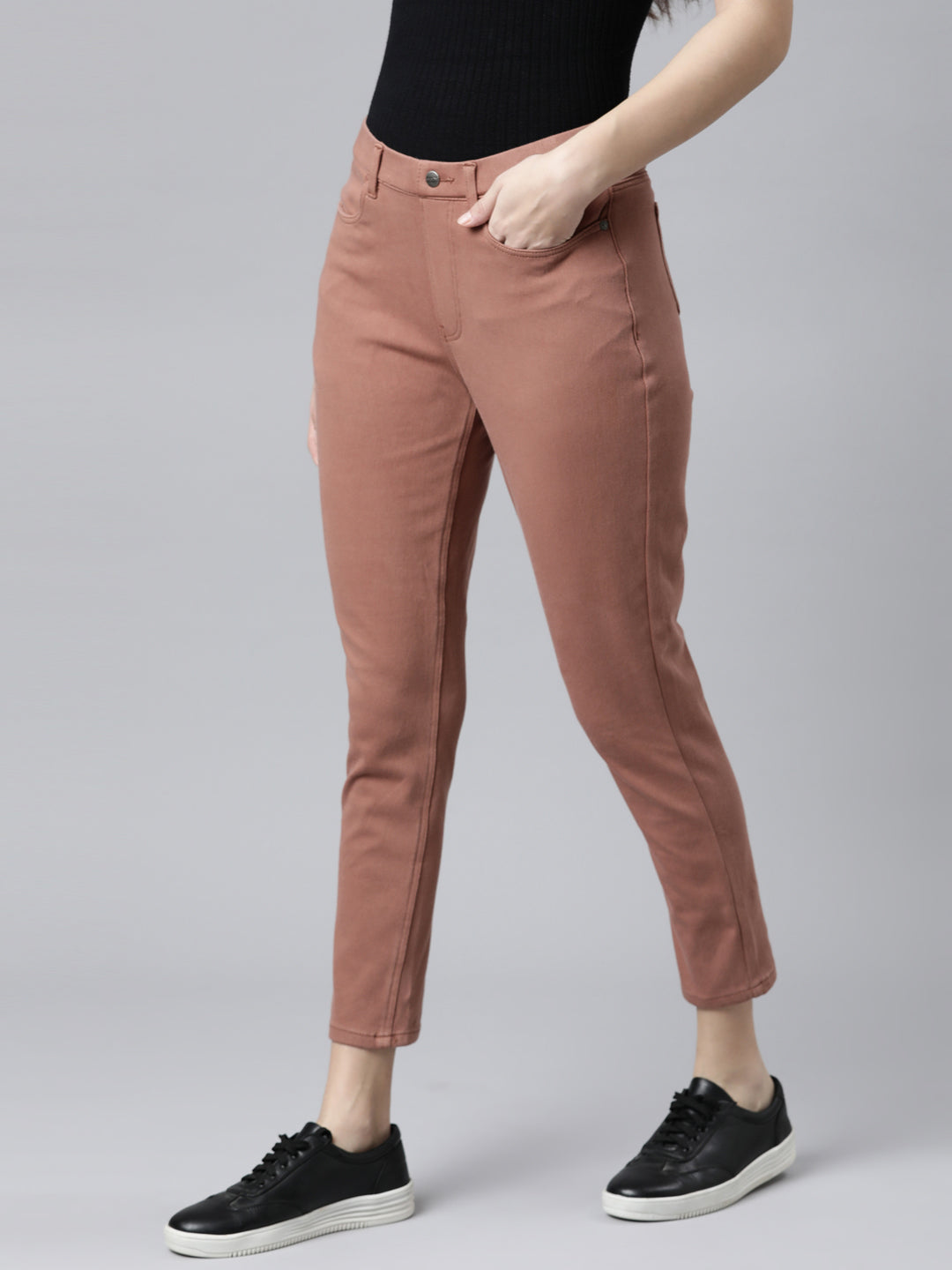 Rust Cotton Poly Stretch Cropped Colored Jeggings