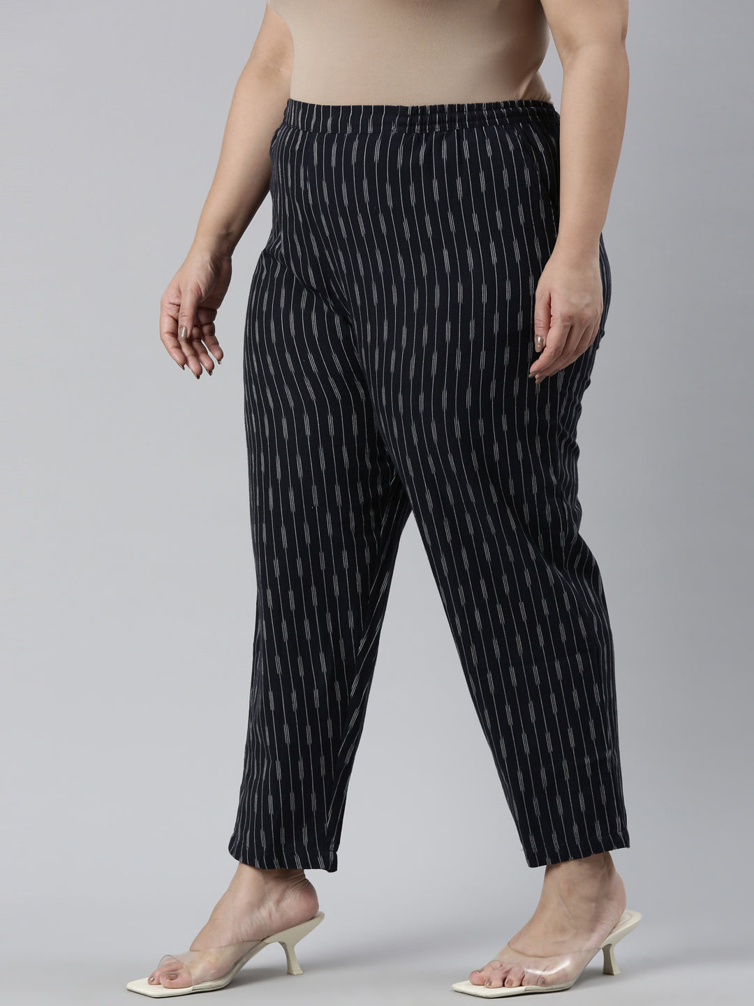 Navy Linen Ikat Pencil Pant