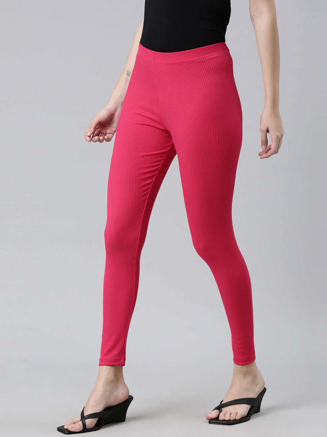 Young Fuchsia Drop Needle Fabric Rib Leggings