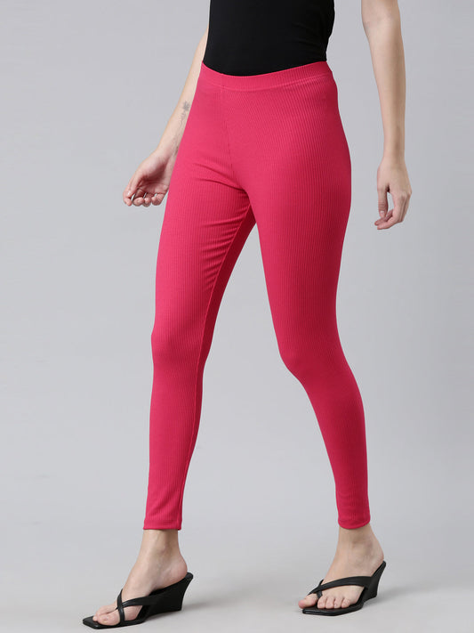 Young Fuchsia Drop Needle Fabric Rib Leggings