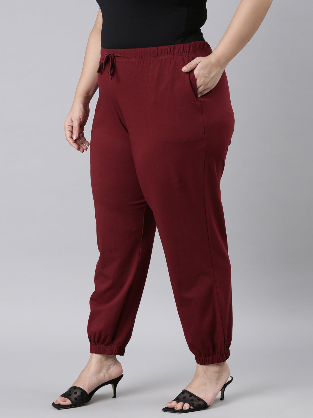Maroon Cotton Stretch Casual Joggers