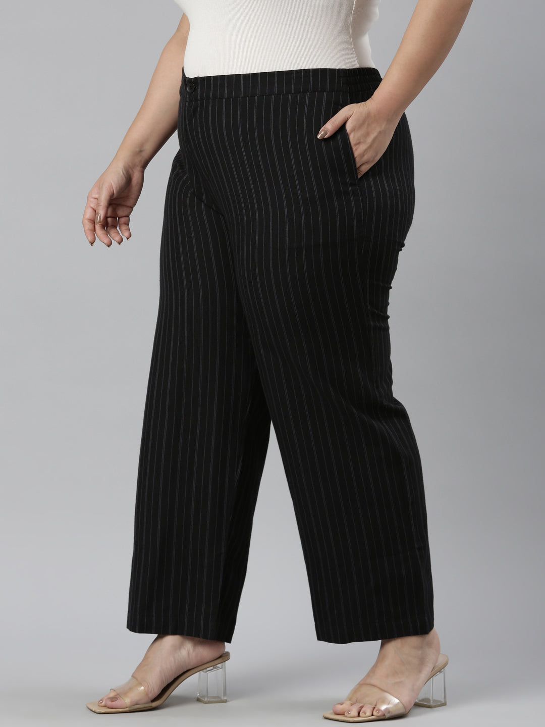 Black Cotton Stripes Cargo Pant