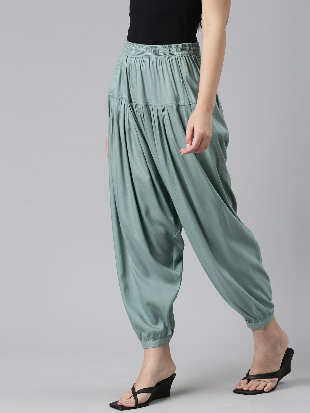 Ocean Green Woven Viscose Harem Pant