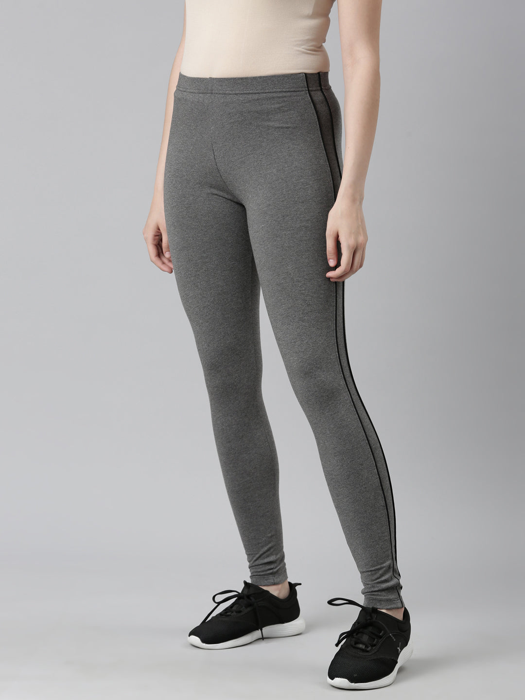 Antra Melanges Cotton Stretch Side Stripes Active Leggings