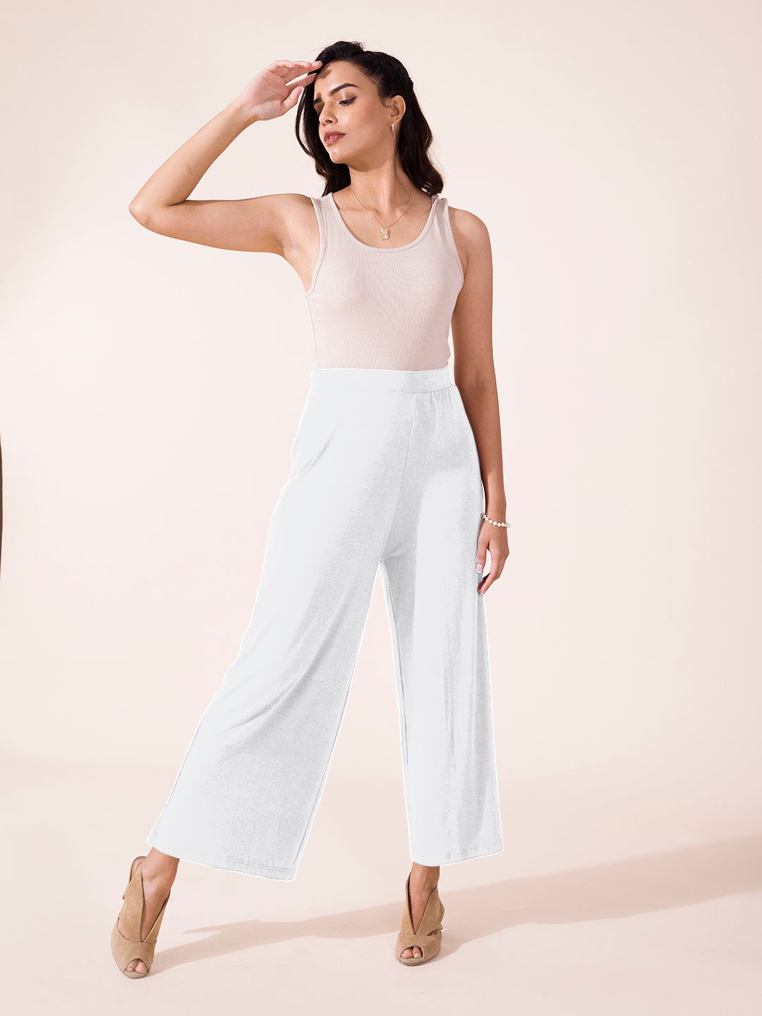 White Viscose Knit Palazzo