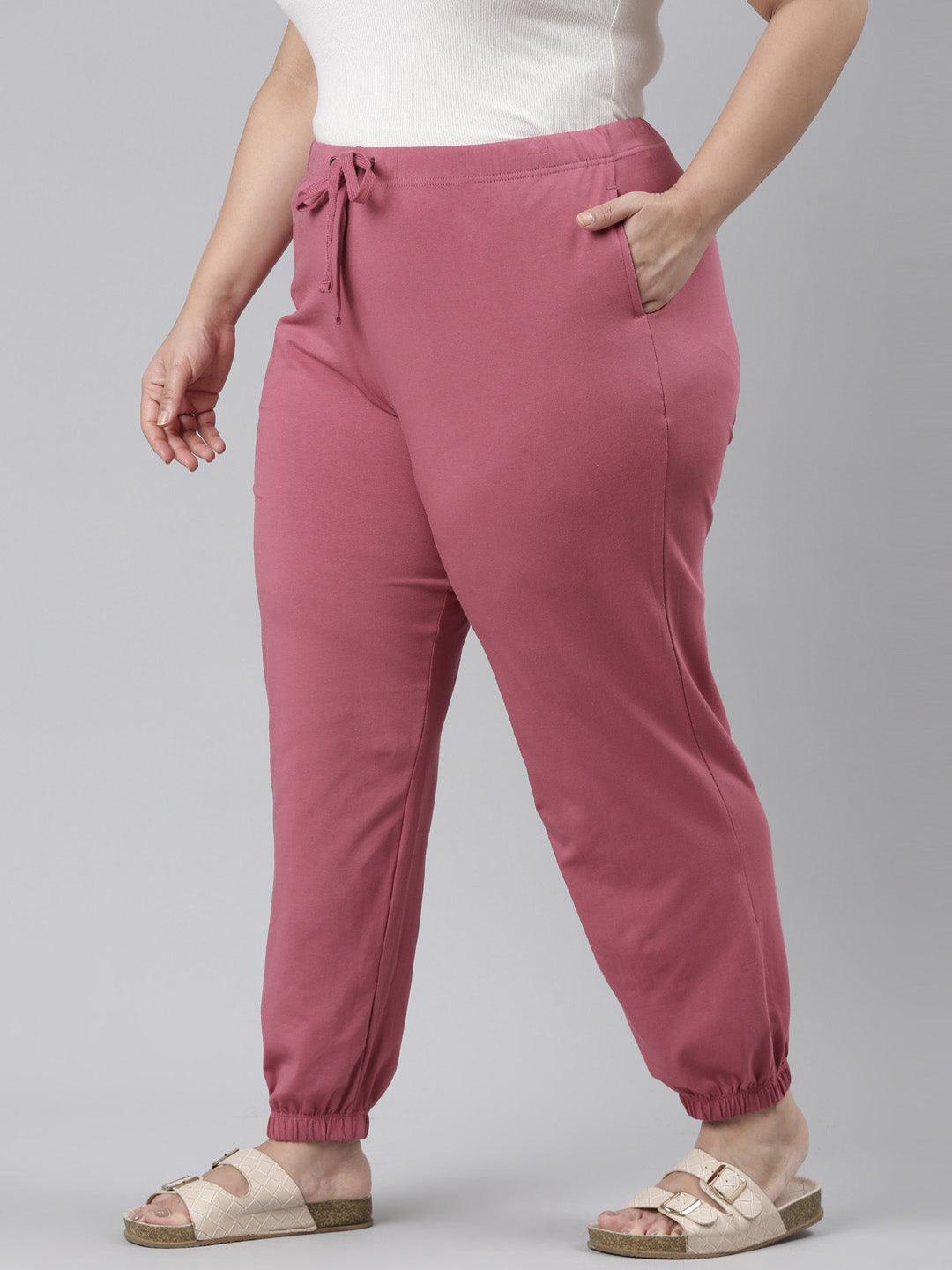 Light Wine Cotton Stretch Casual Joggers