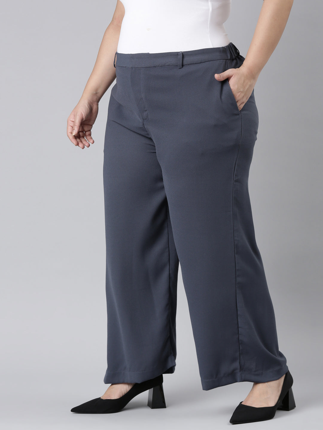 Dark Jean Crepe Wide Trouser