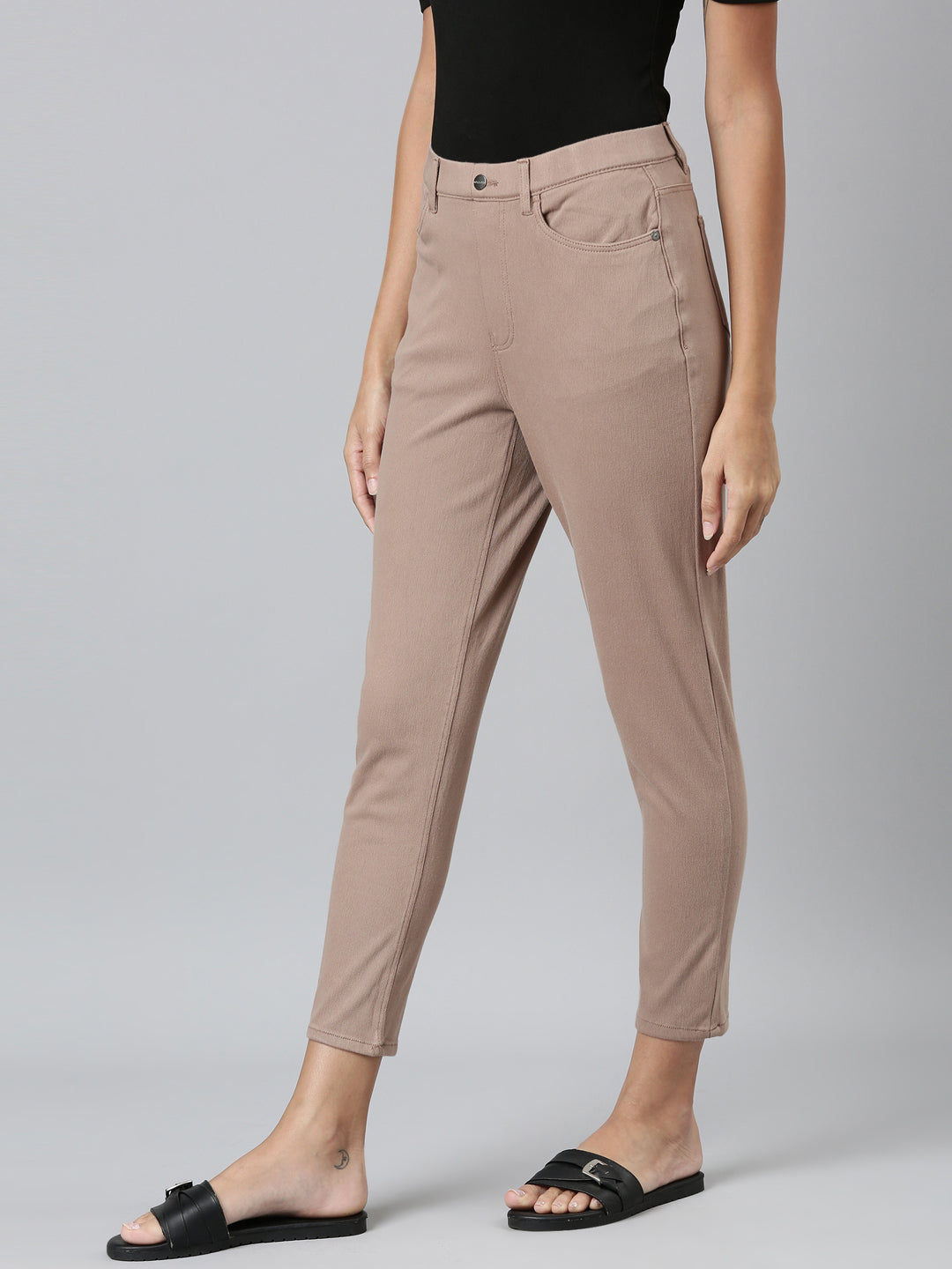 Light Chocolate Cotton Poly Stretch Cropped Colored Jeggings