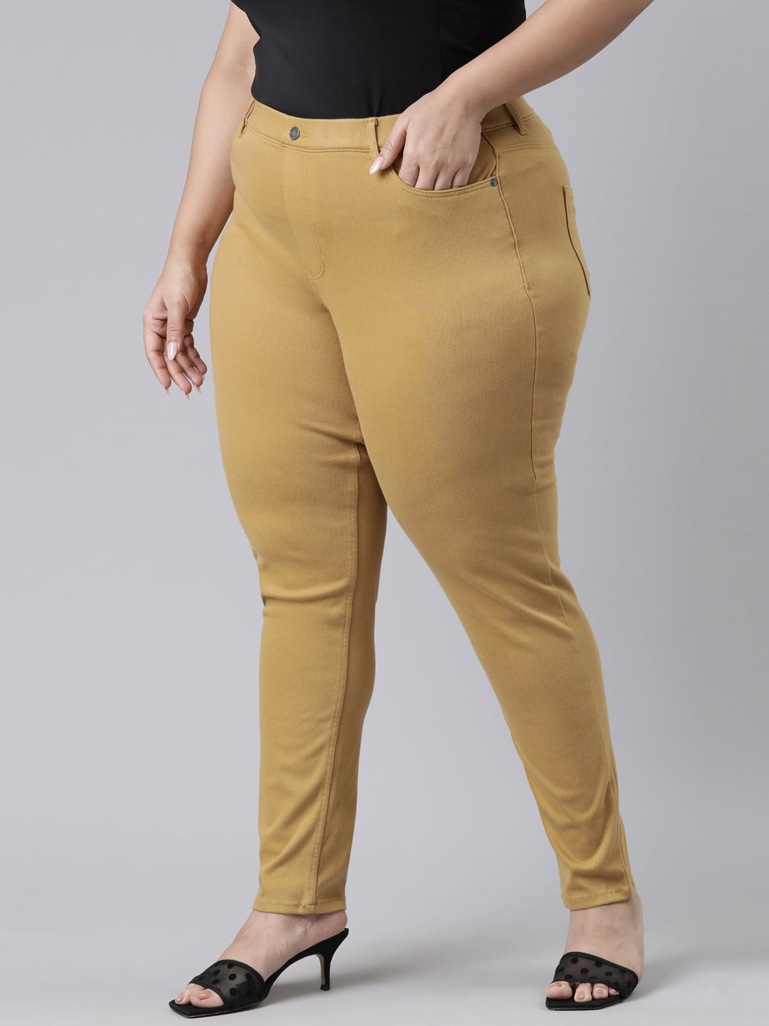 Mustard Cotton Polyester Super Stretch Jeggings