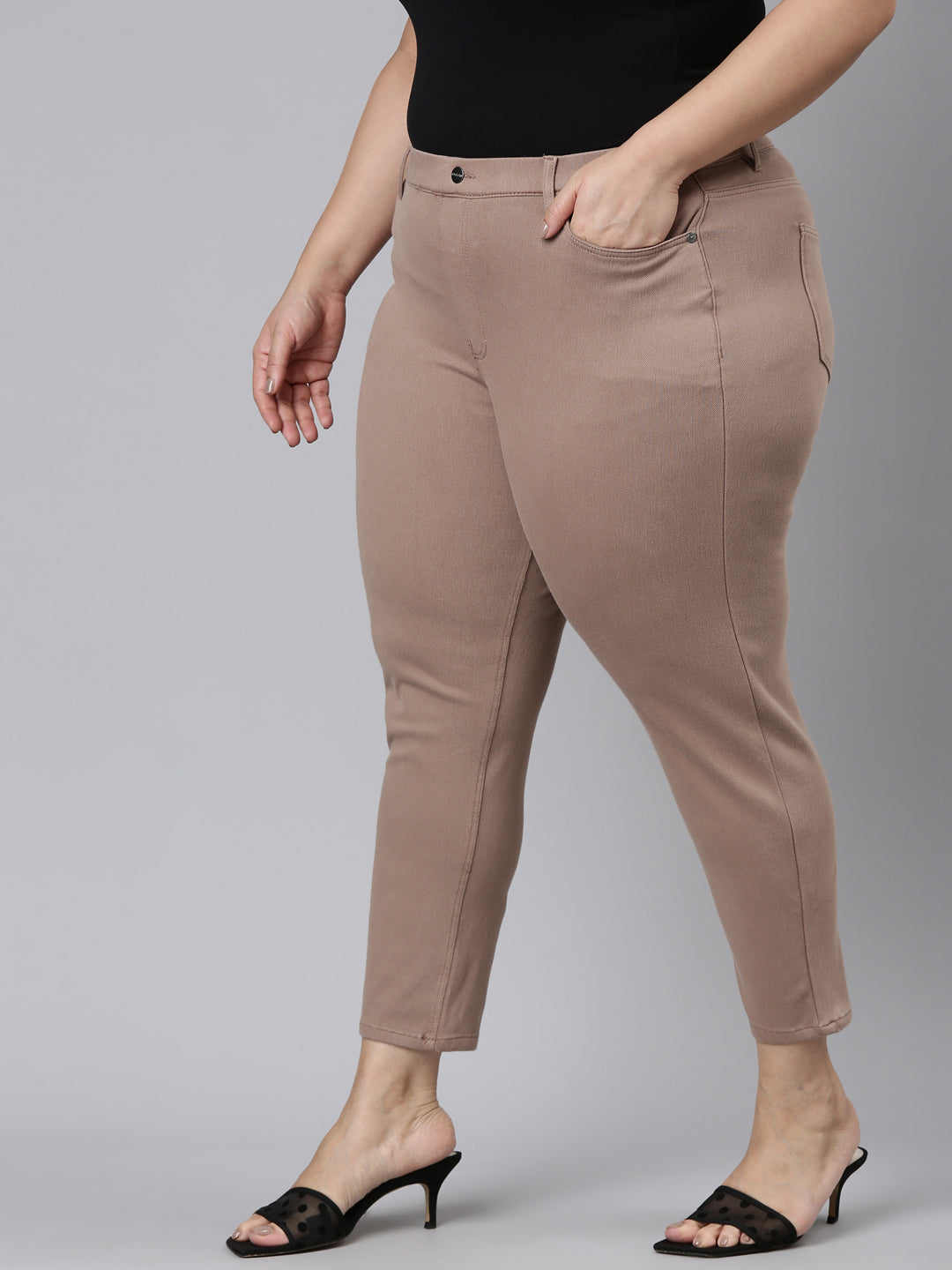 Light Chocolate Cotton Poly Stretch Cropped Colored Jeggings