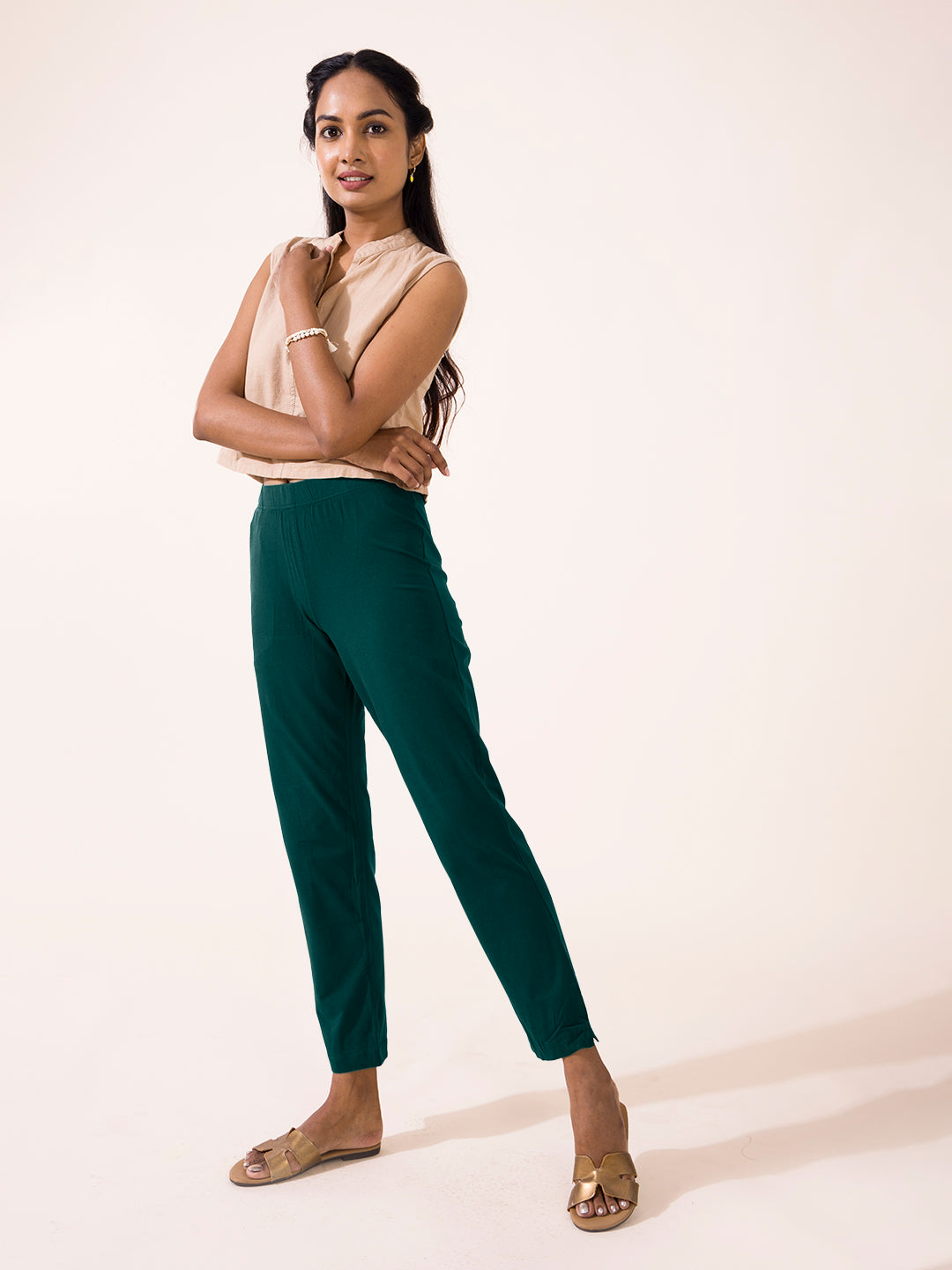 Dark Green Cotton Stretch Kurti Pants