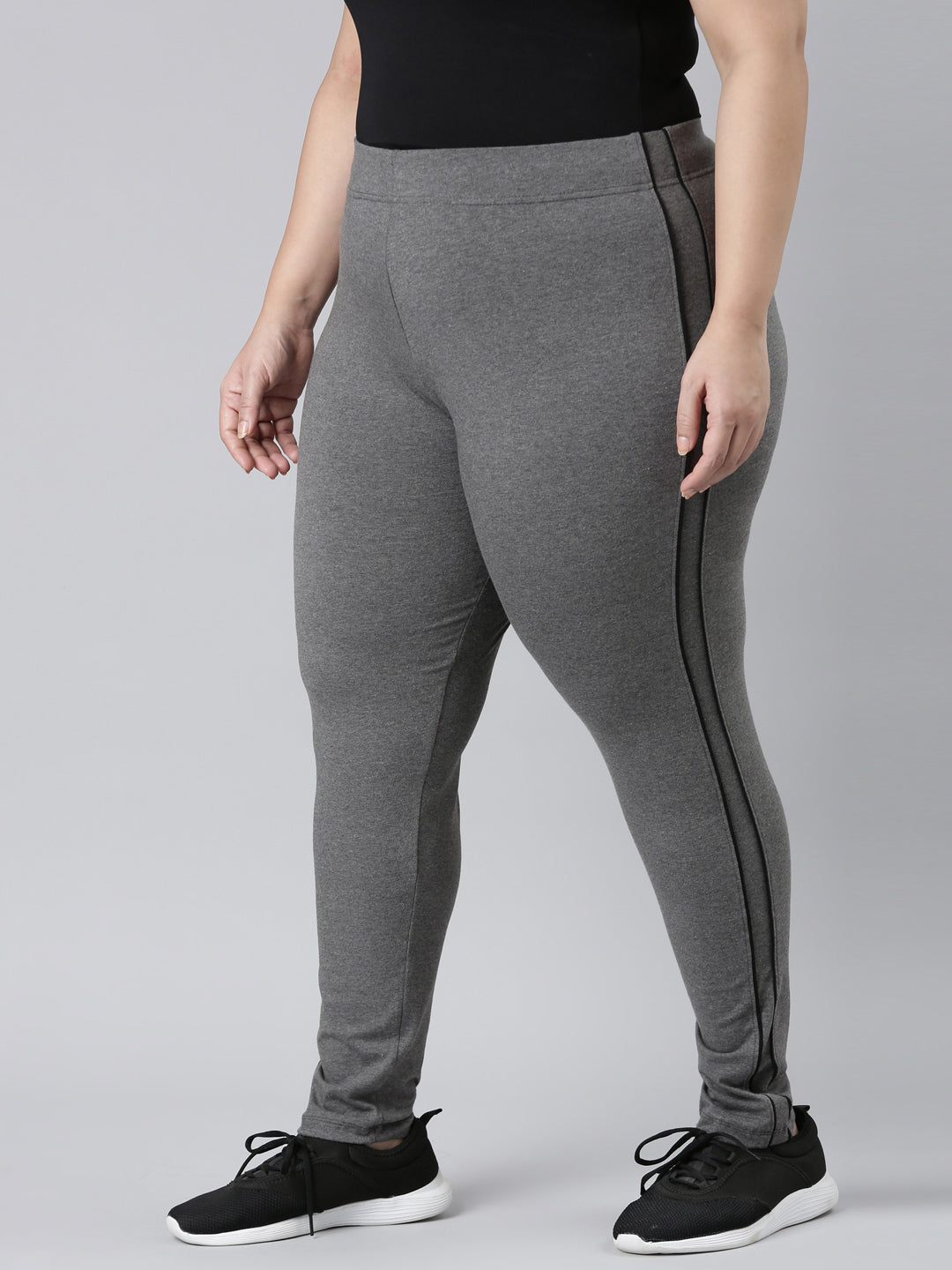 Antra Melanges Cotton Stretch Side Stripes Active Leggings