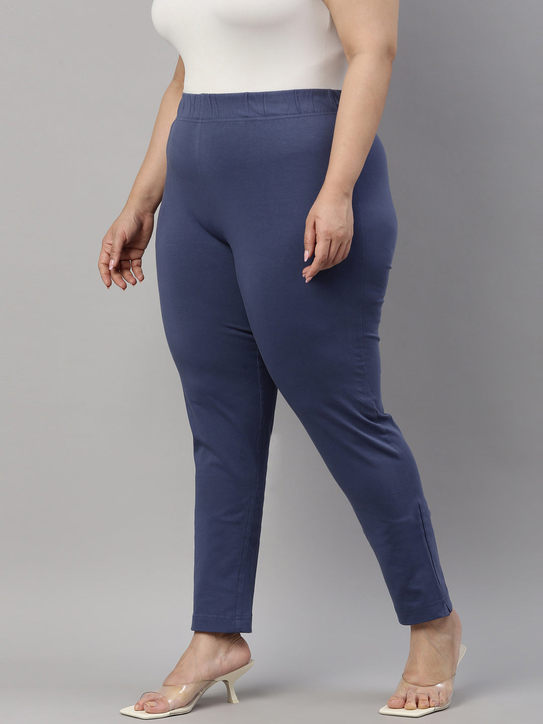 Jeans Blue Cotton Stretch Kurti Pants