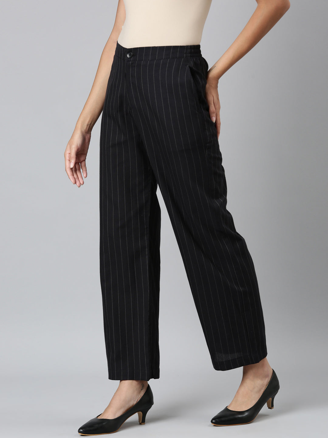 Black Cotton Stripes Cargo Pant
