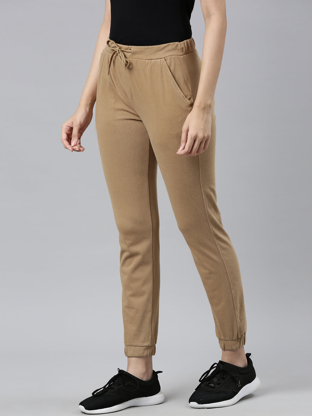 Khaki Cotton Poly Stretch Cuffed Joggers