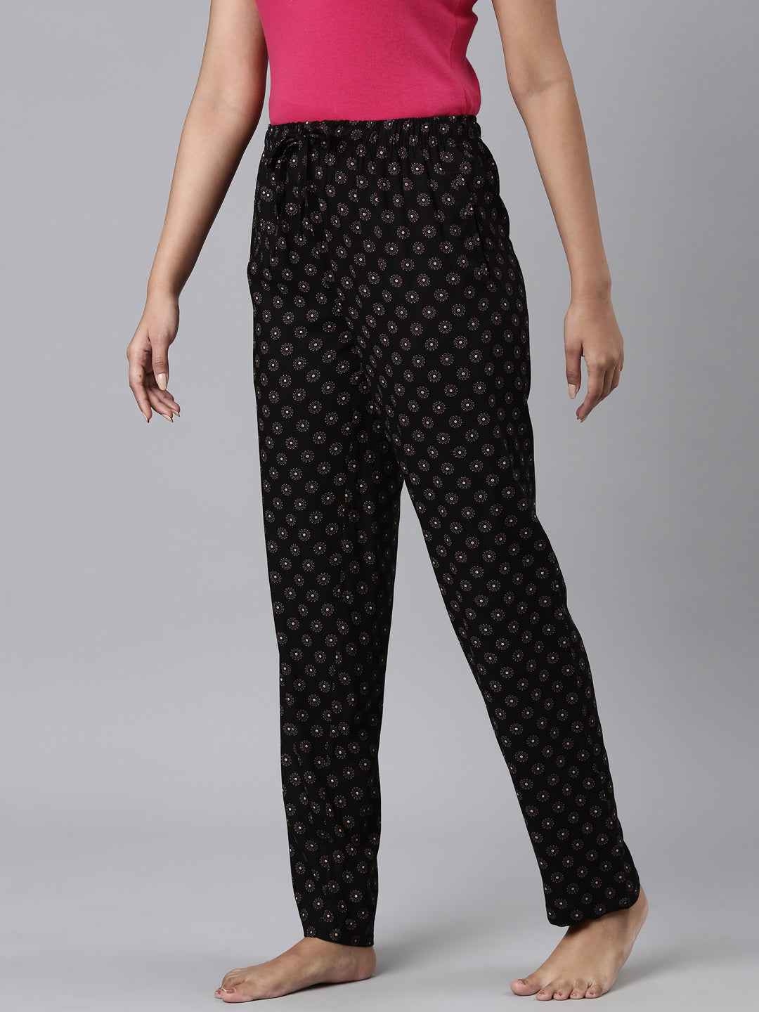 Black Woven Viscose Printed Lounge Pants