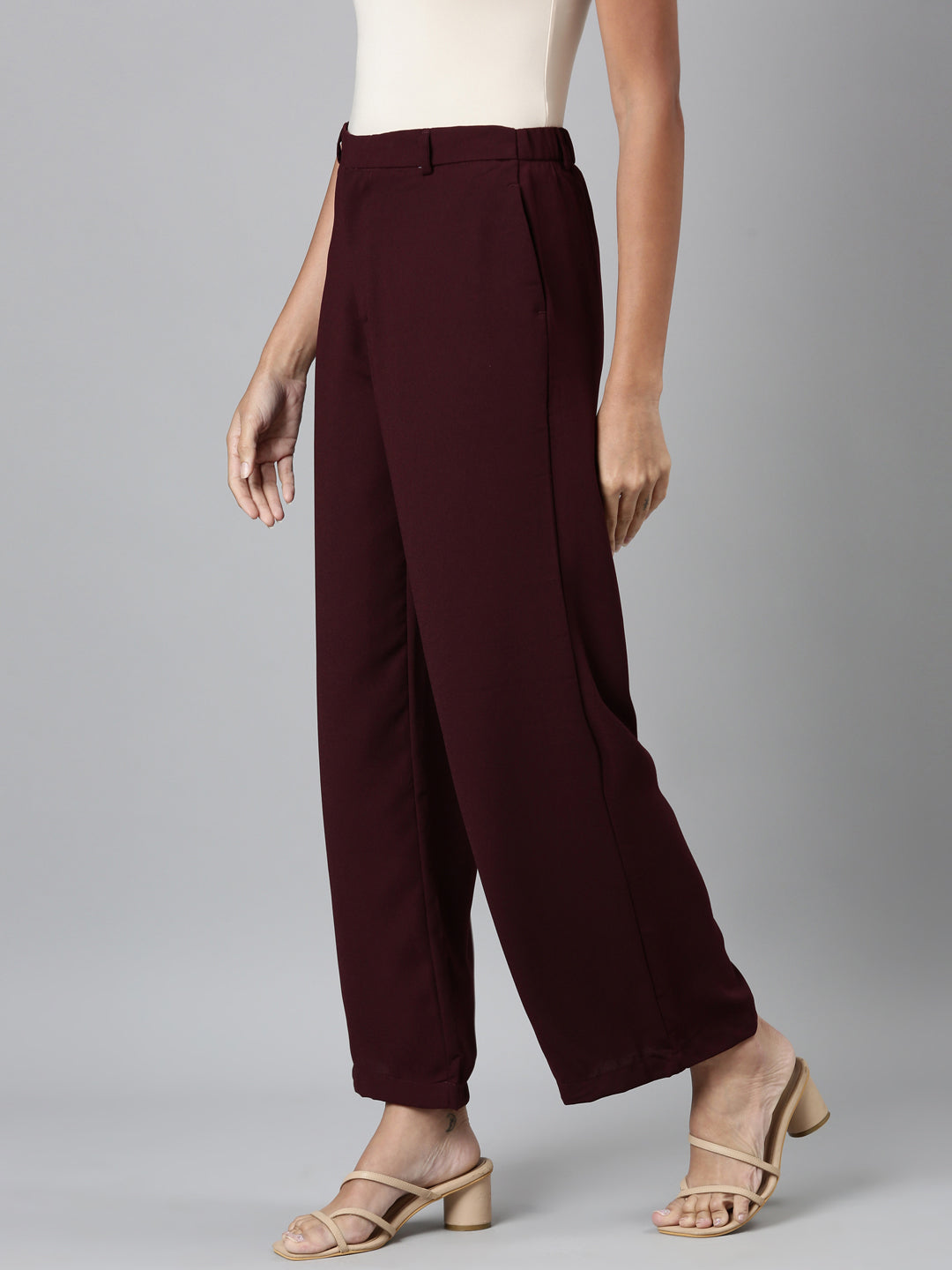 Dark Wine Crepe Wide Trouser