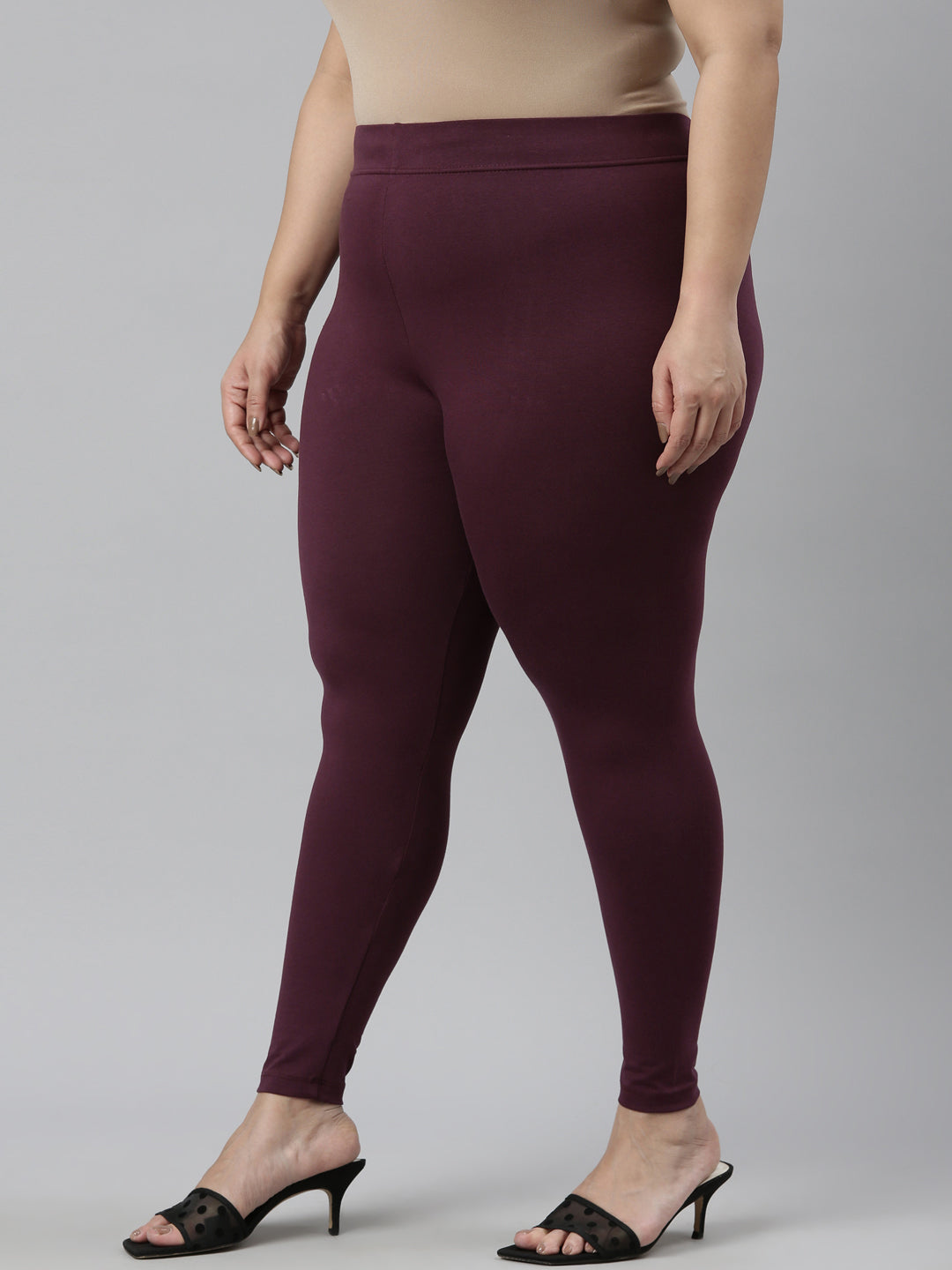 Dark Purple Cotton Stretch Cropped Leggings