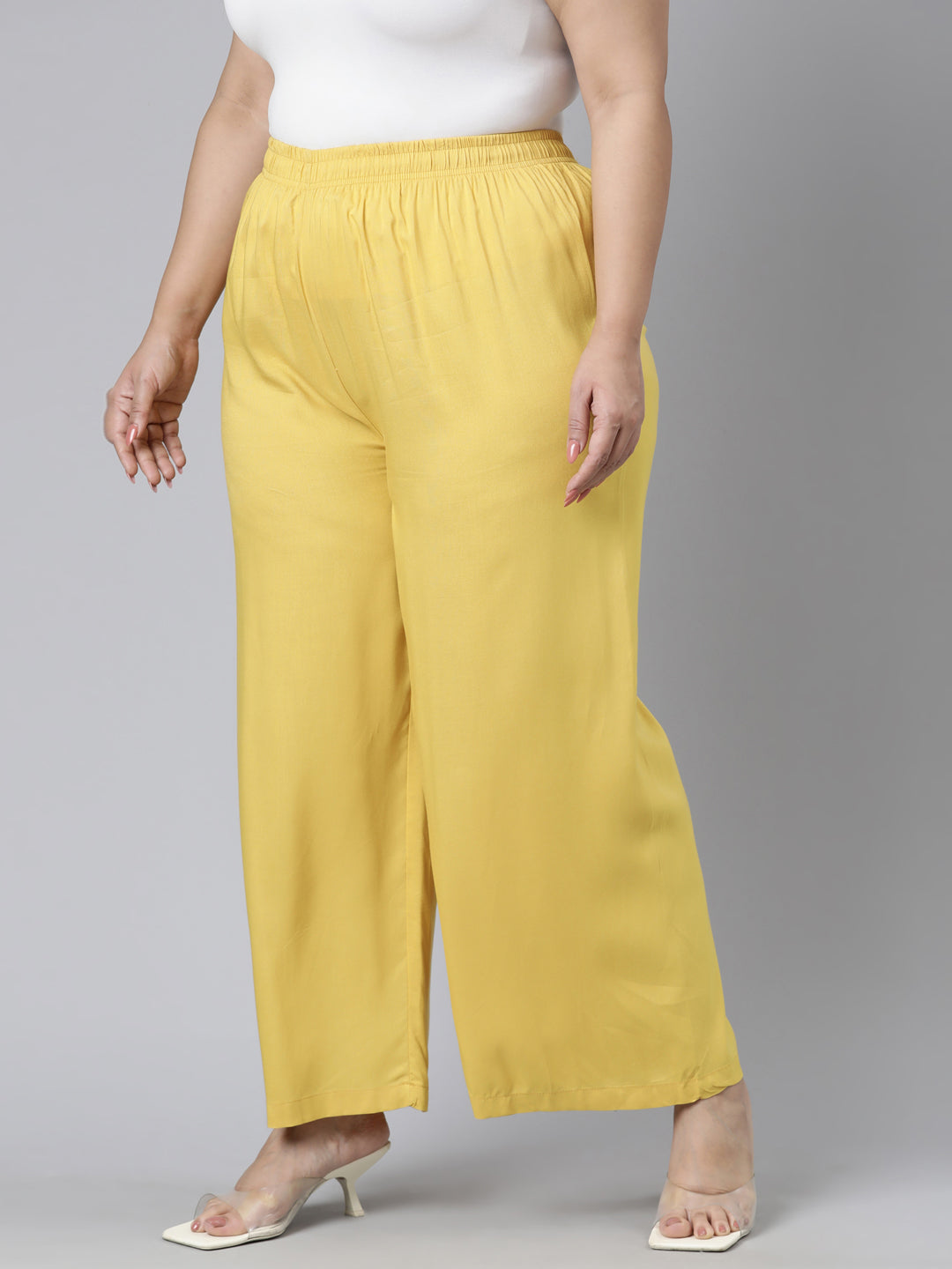 Light Mustard Woven Viscose Basic Palazzo