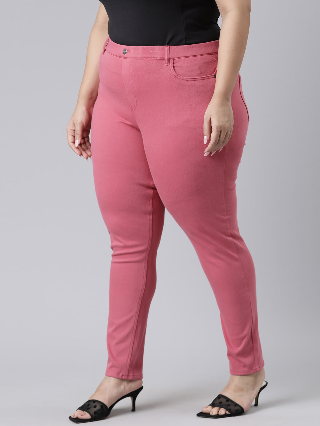 Coral Cotton Polyester Super Stretch Jeggings