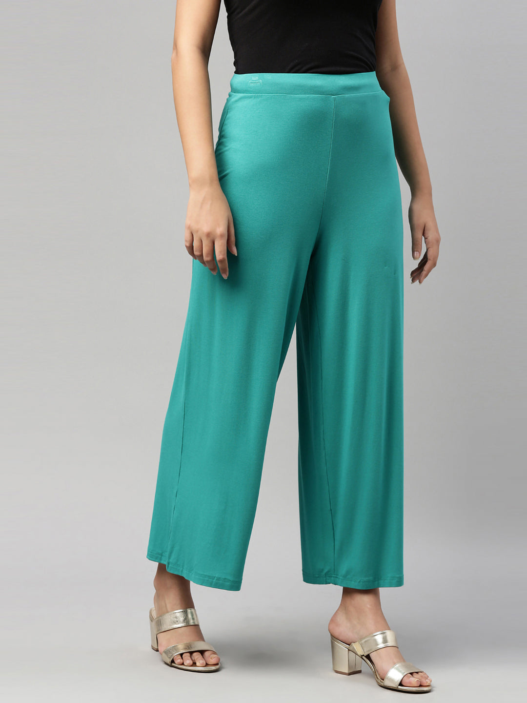 Peacock Green Viscose Knit Palazzo