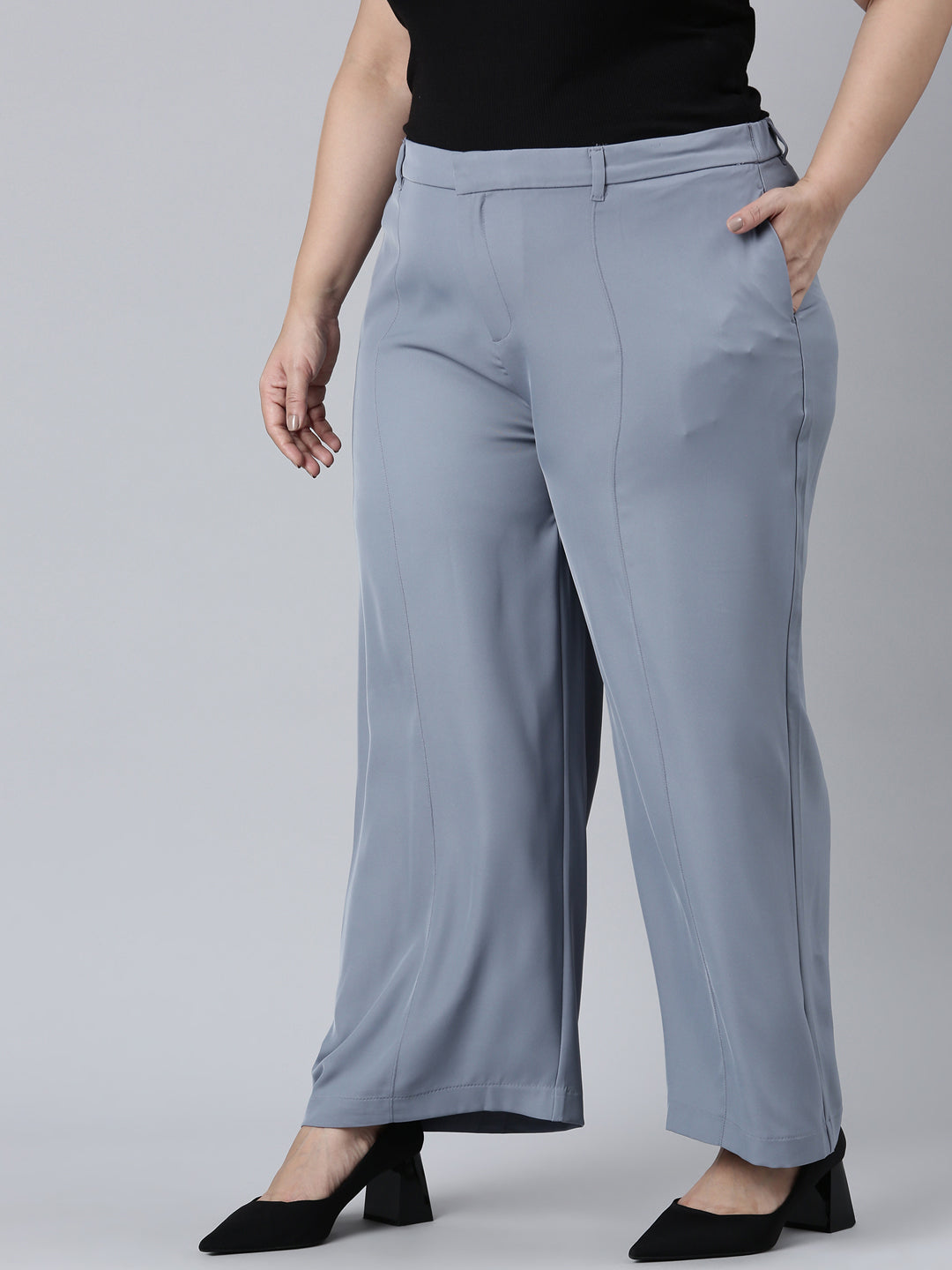 Dusty Blue Crepe Wide Trouser
