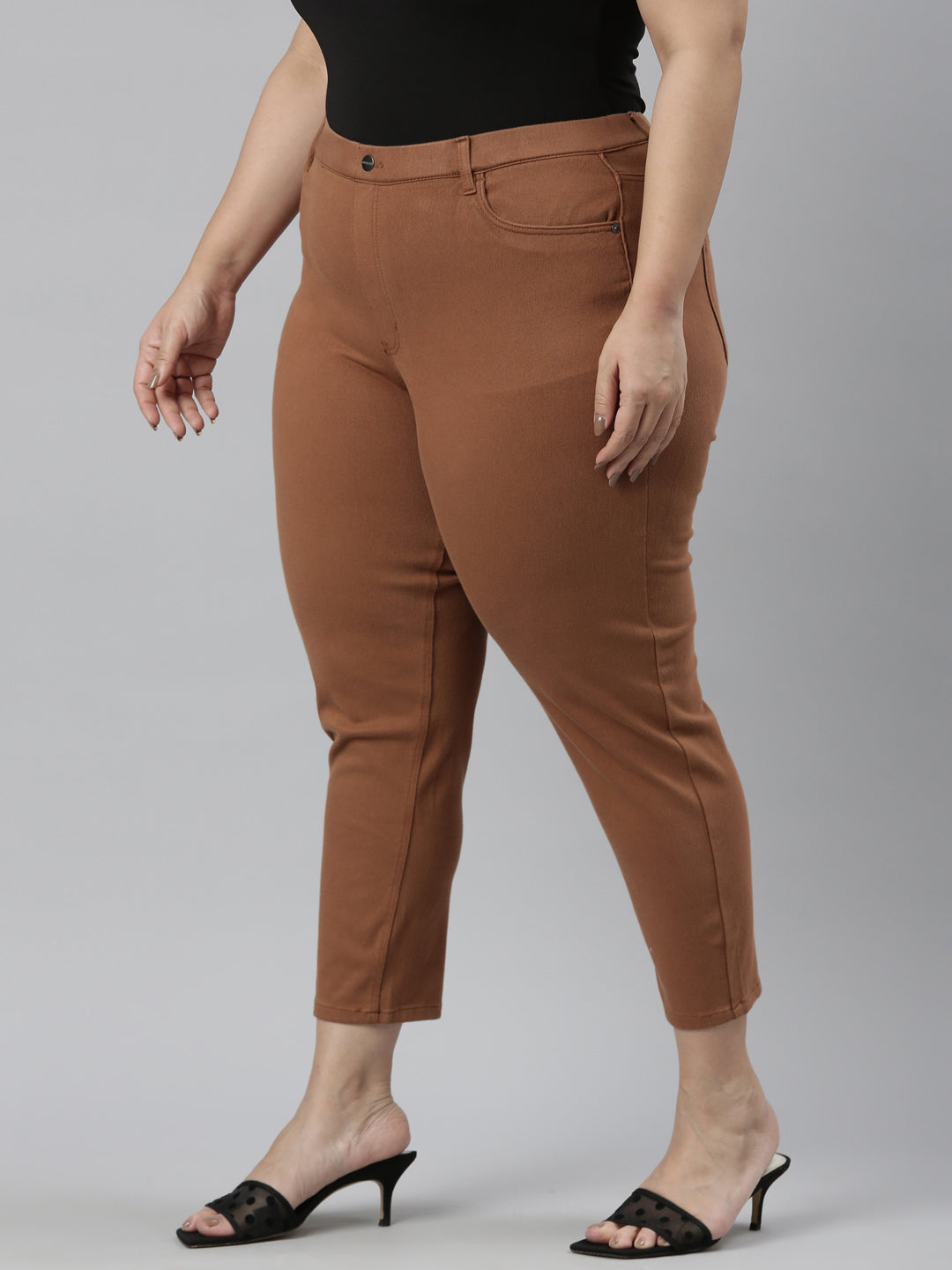 Light Brown Cotton Poly Stretch Cropped Colored Jeggings