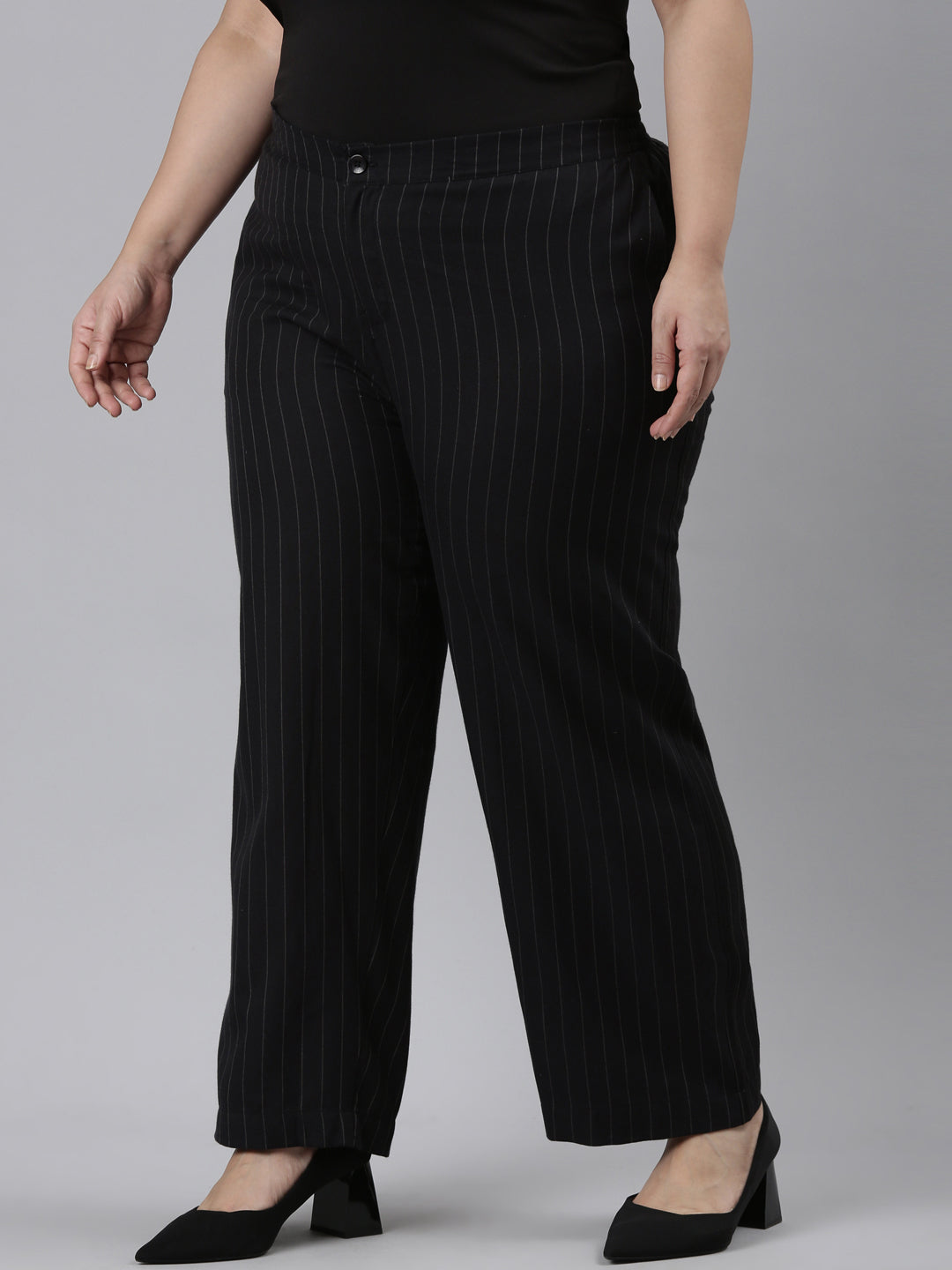 Black Cotton Stripes Cargo Pant
