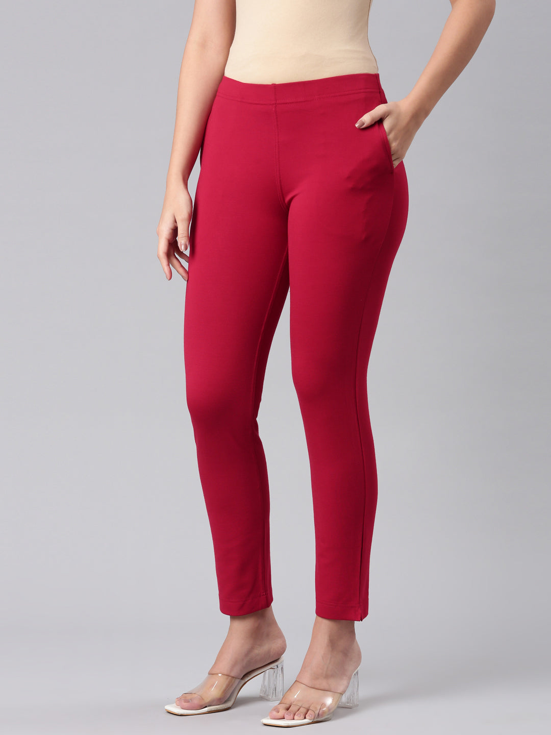 Dark Red Ponte Smart Fit Kurti Pant