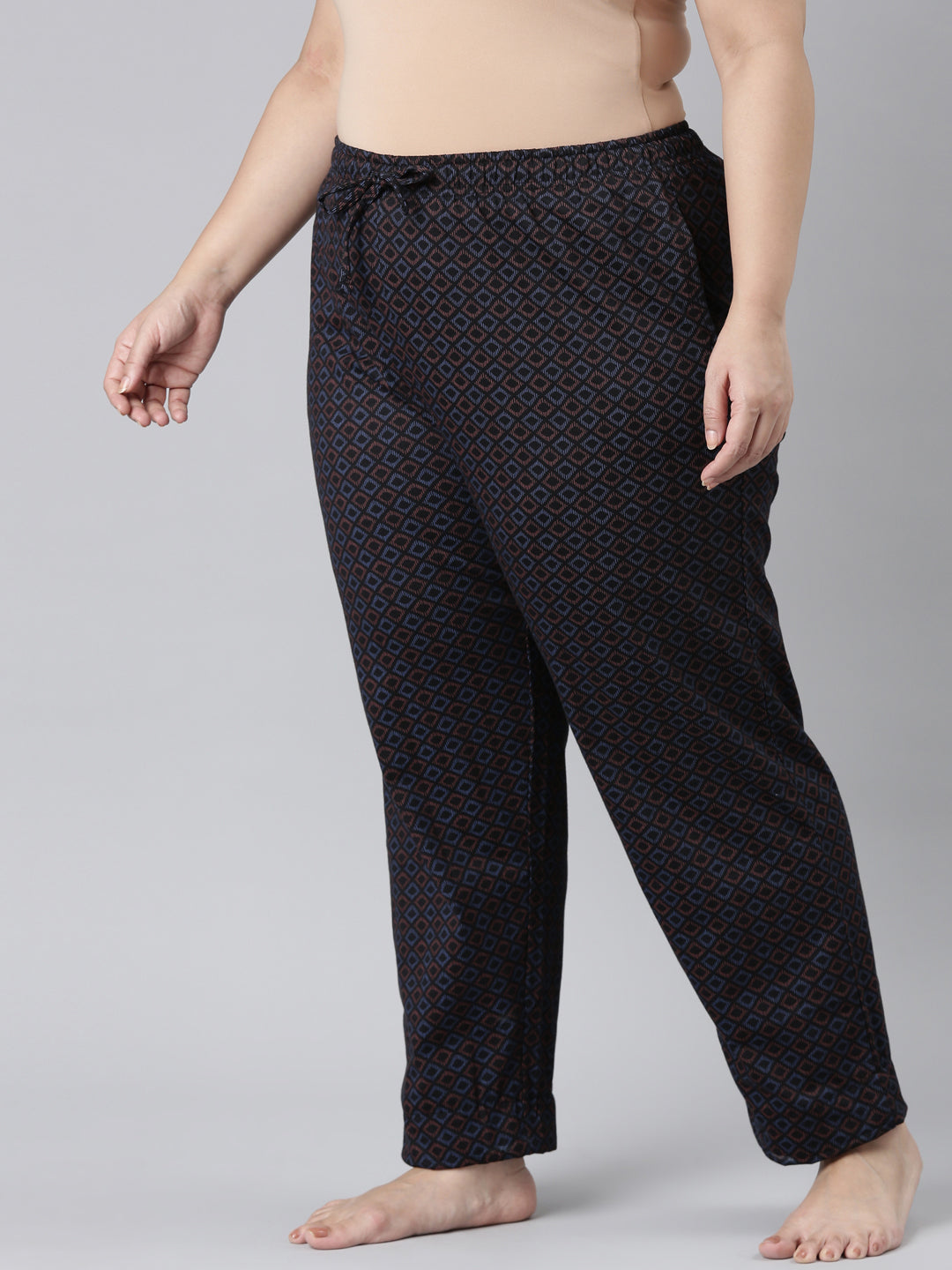 Black Cotton Knit Printed Lounge Pants