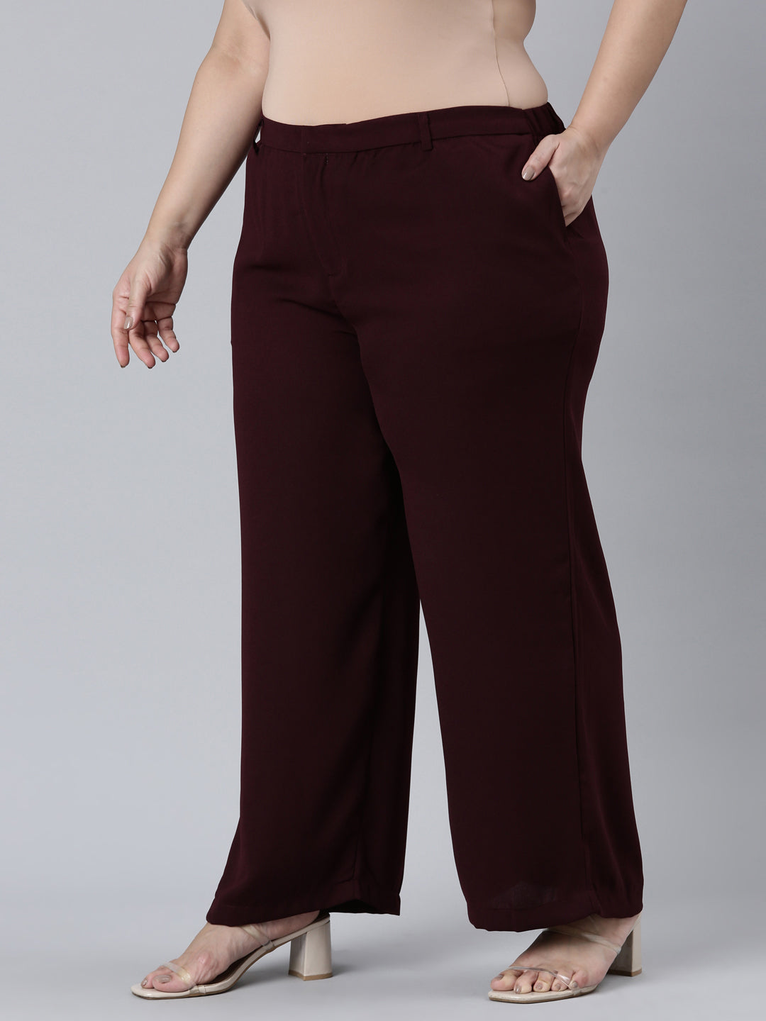 Dark Wine Crepe Wide Trouser