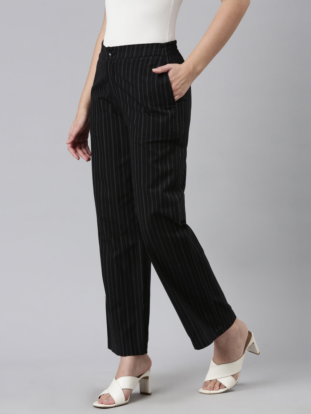 Black Cotton Stripes Cargo Pant