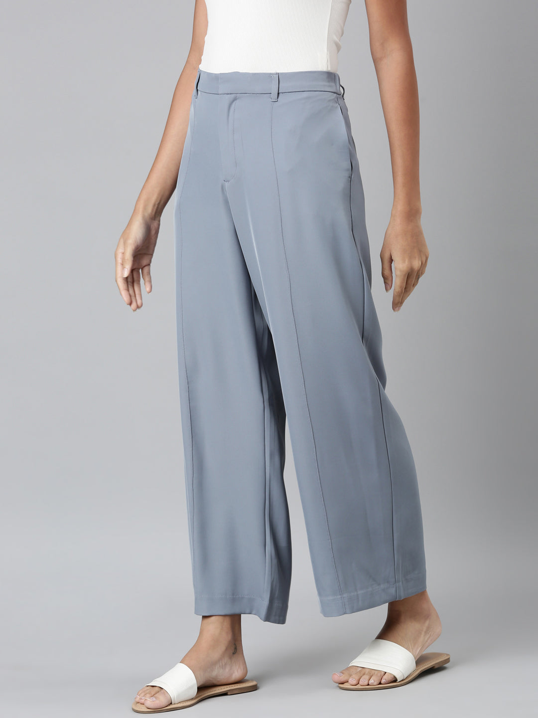 Dusty Blue Crepe Wide Trouser