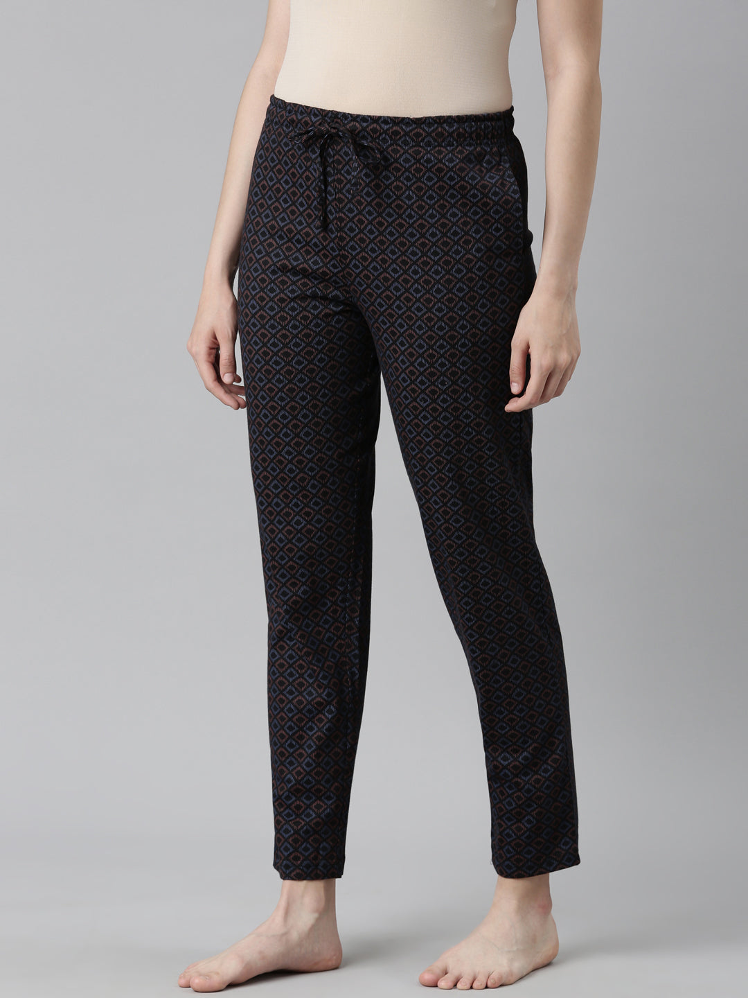 Black Cotton Knit Printed Lounge Pants