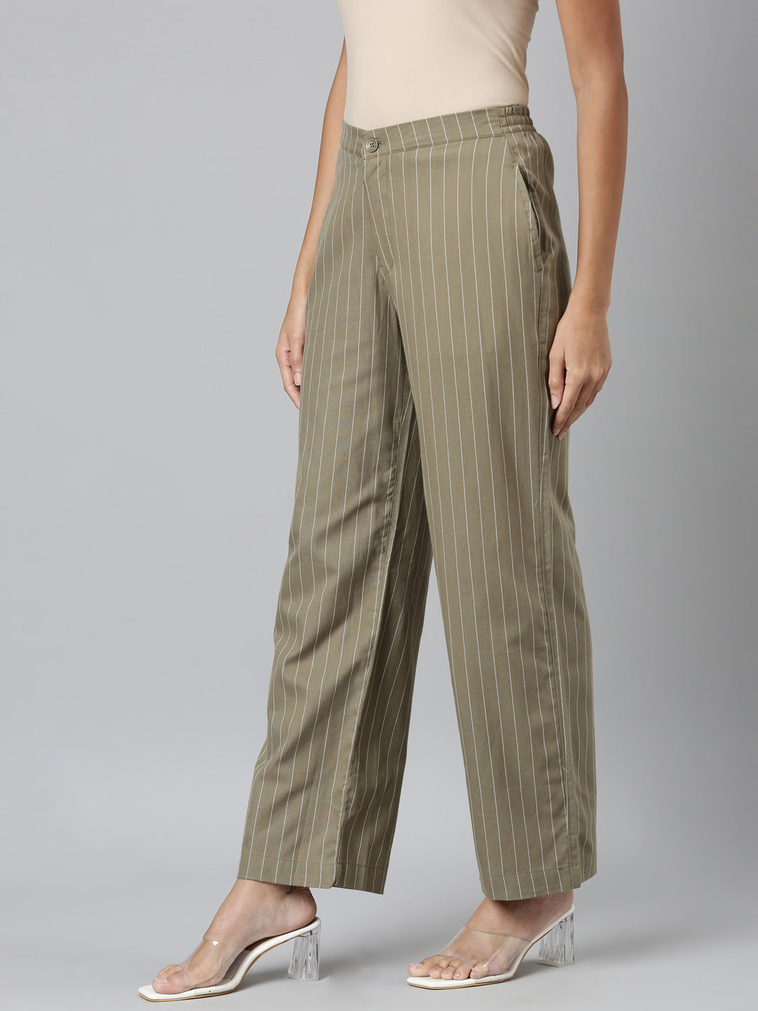Olive Green Cotton Stripes Cargo Pant