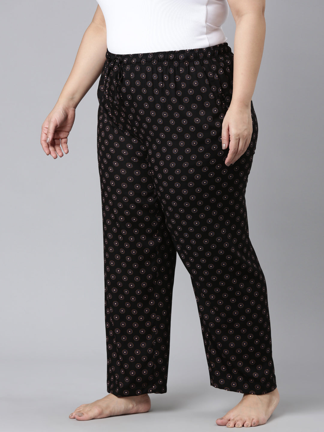 Black Woven Viscose Printed Lounge Pants