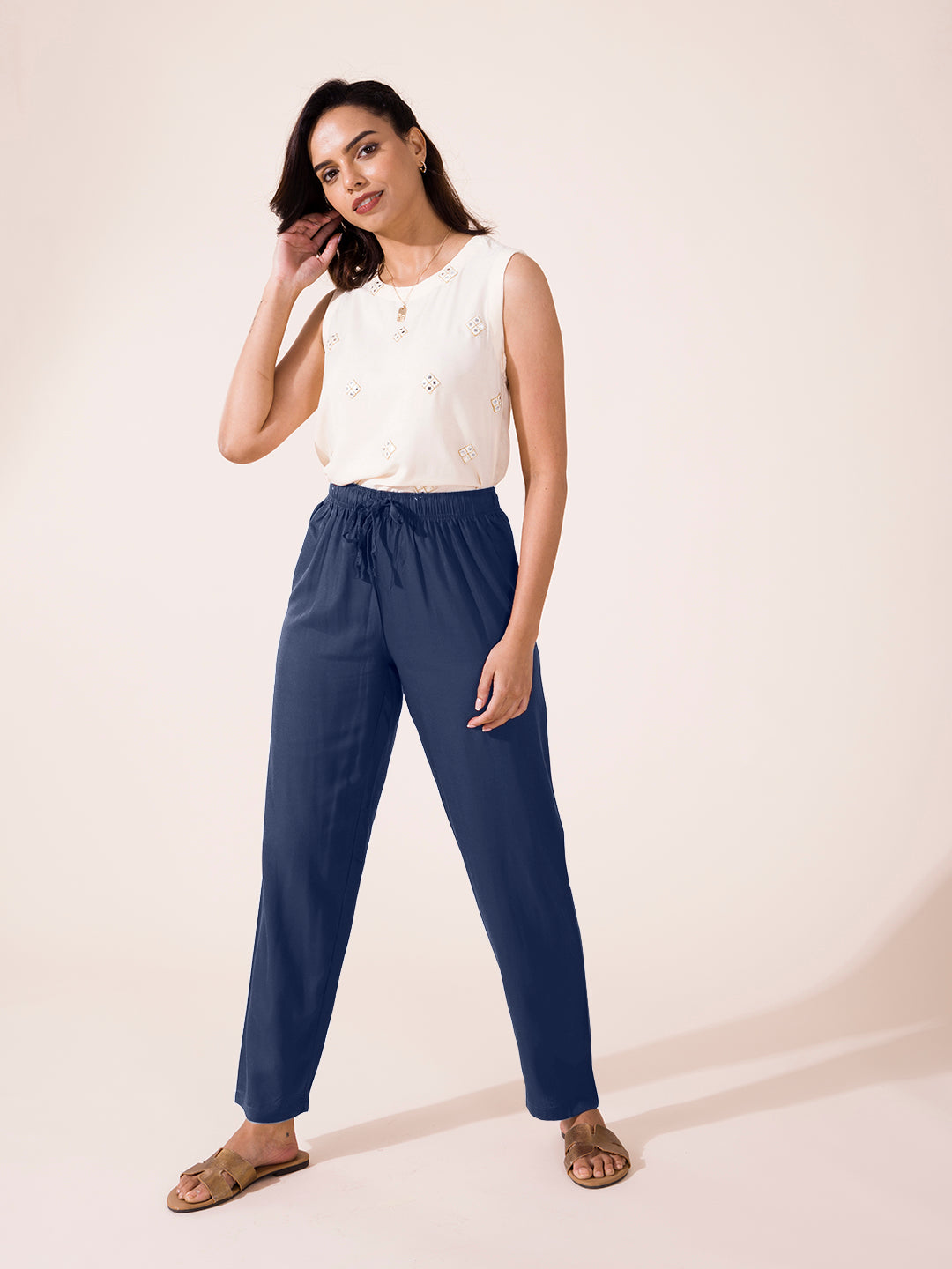 Dark Jean Woven Viscose Casual Pants