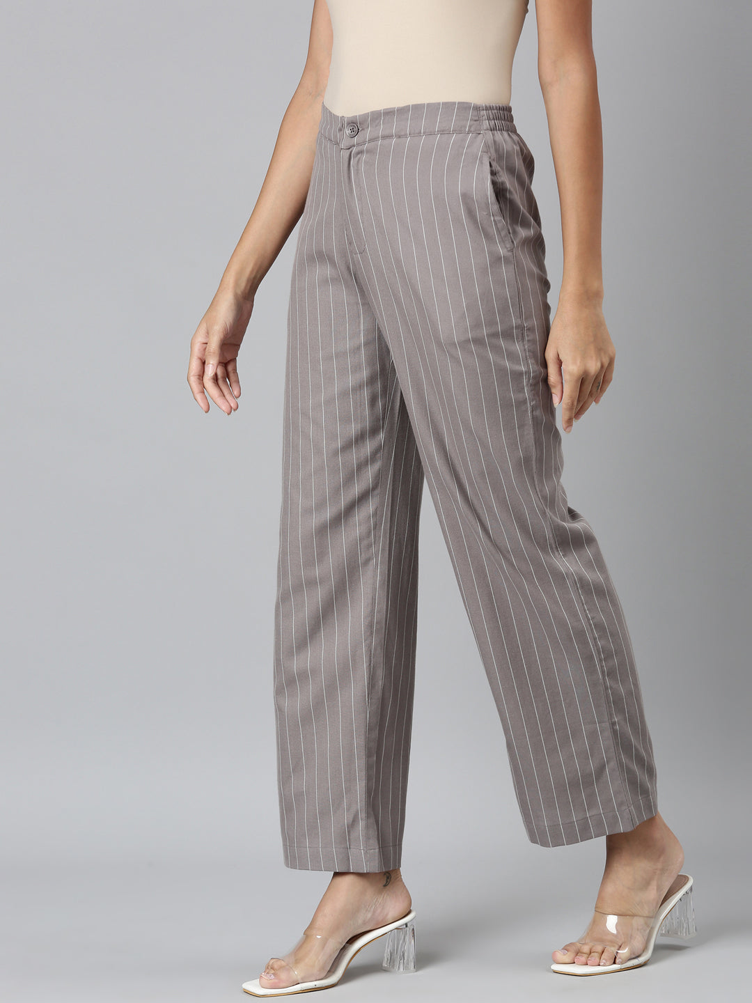 Grey Cotton Stripes Cargo Pant