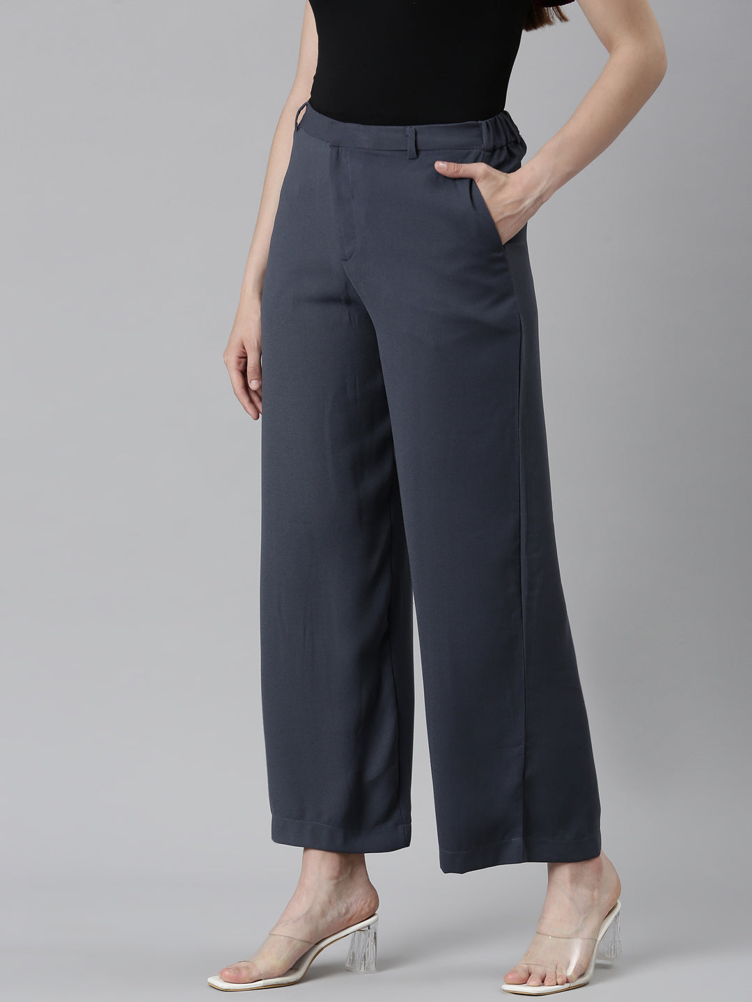 Dark Jean Crepe Wide Trouser