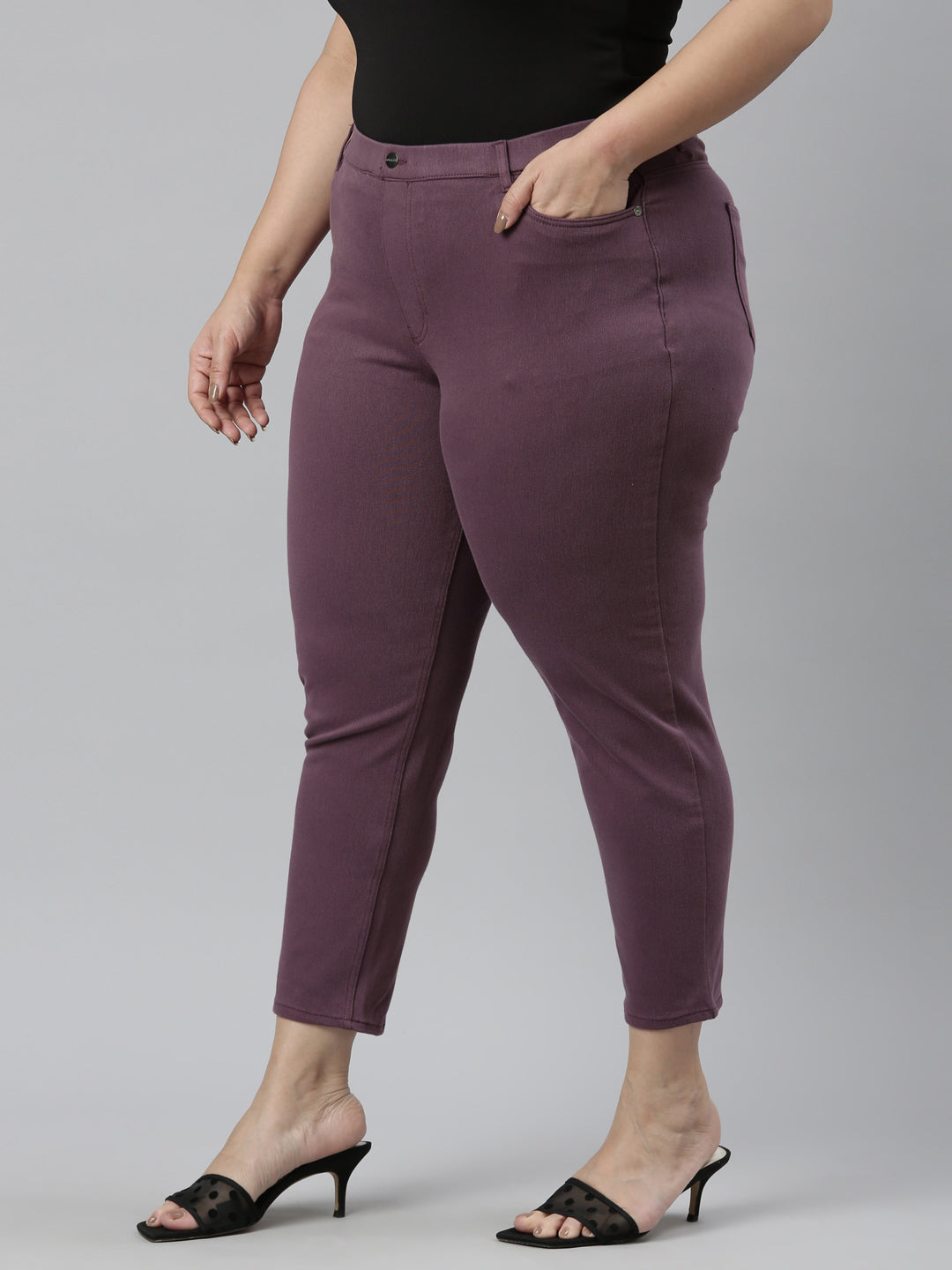Purple Cotton Poly Stretch Cropped Colored Jeggings