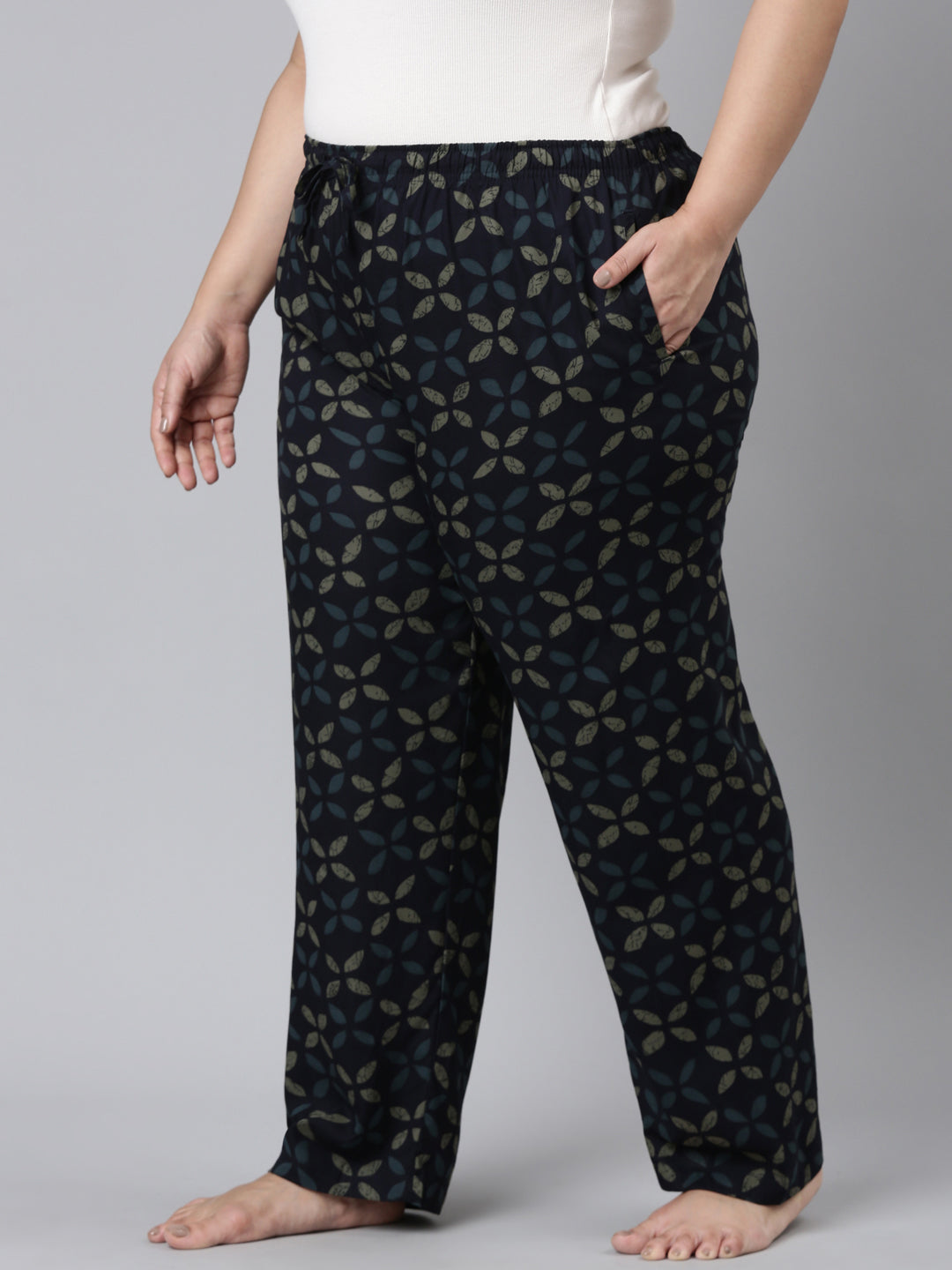 Navy Woven Viscose Printed Lounge Pants