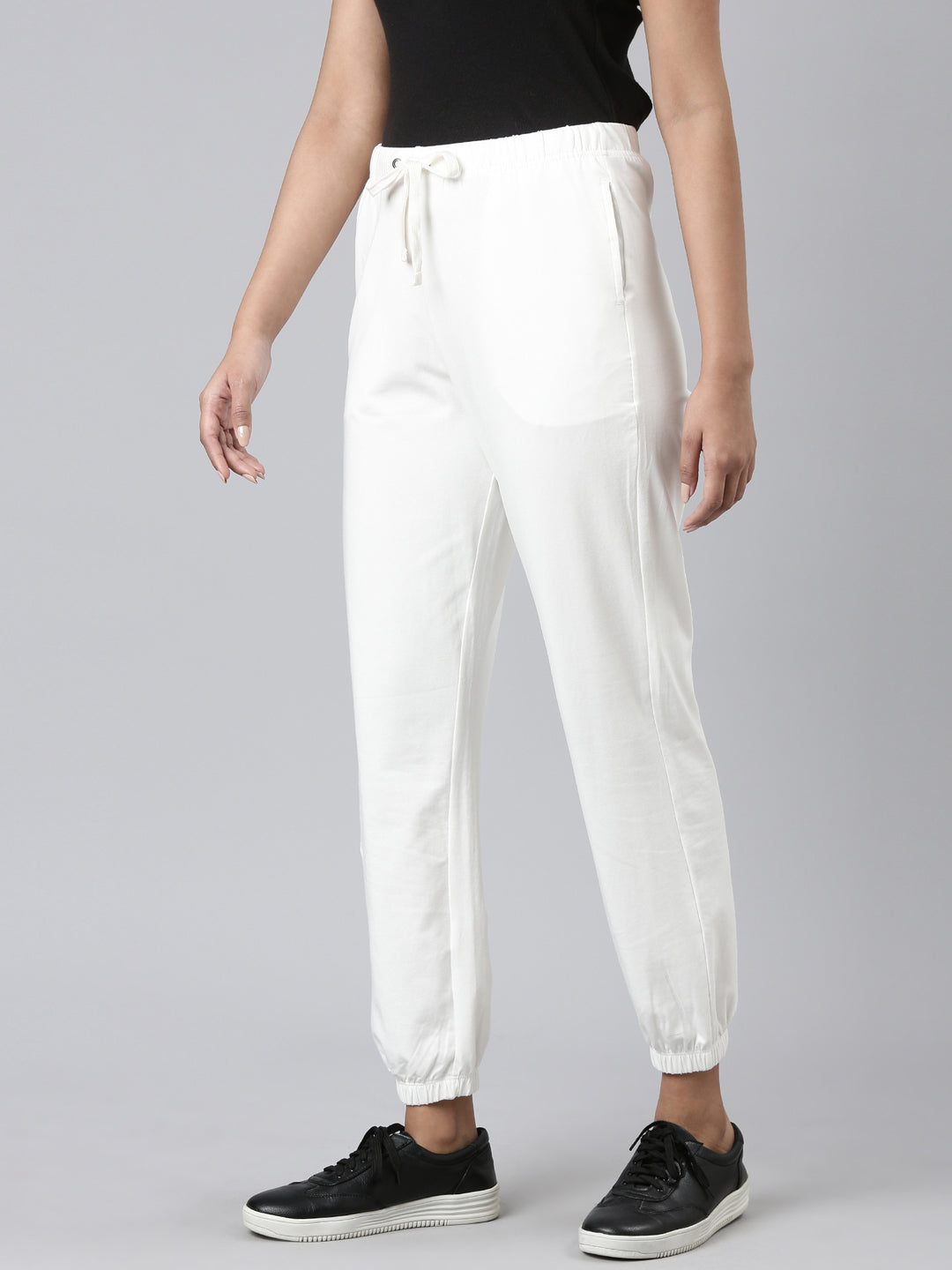 Cream Cotton Stretch Casual Joggers