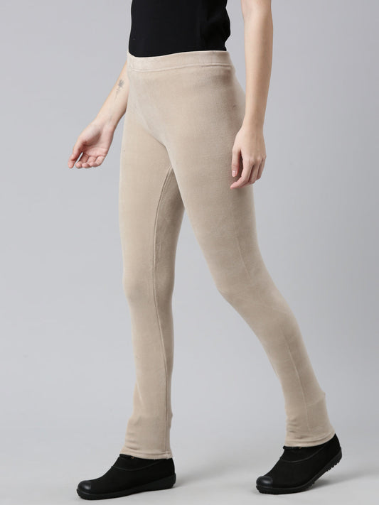 Beige Velour Ultra Warm Leggings