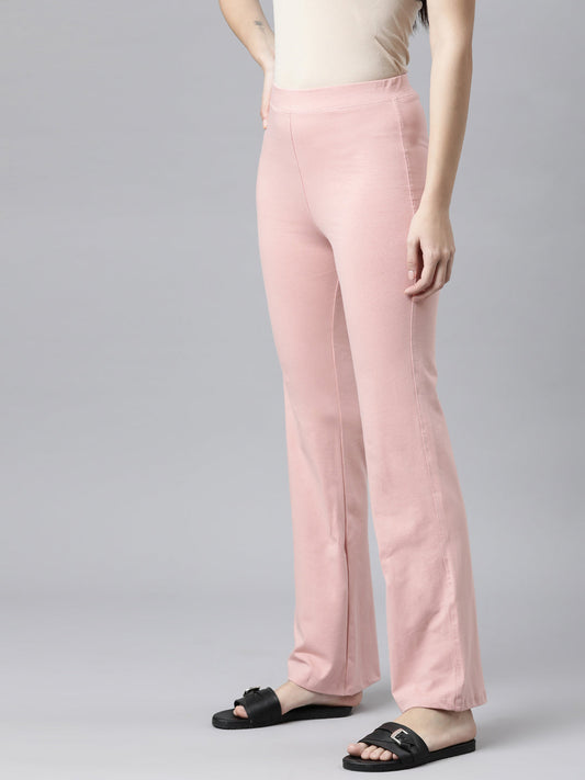 Baby Pink Cotton Stretch Flared Pant