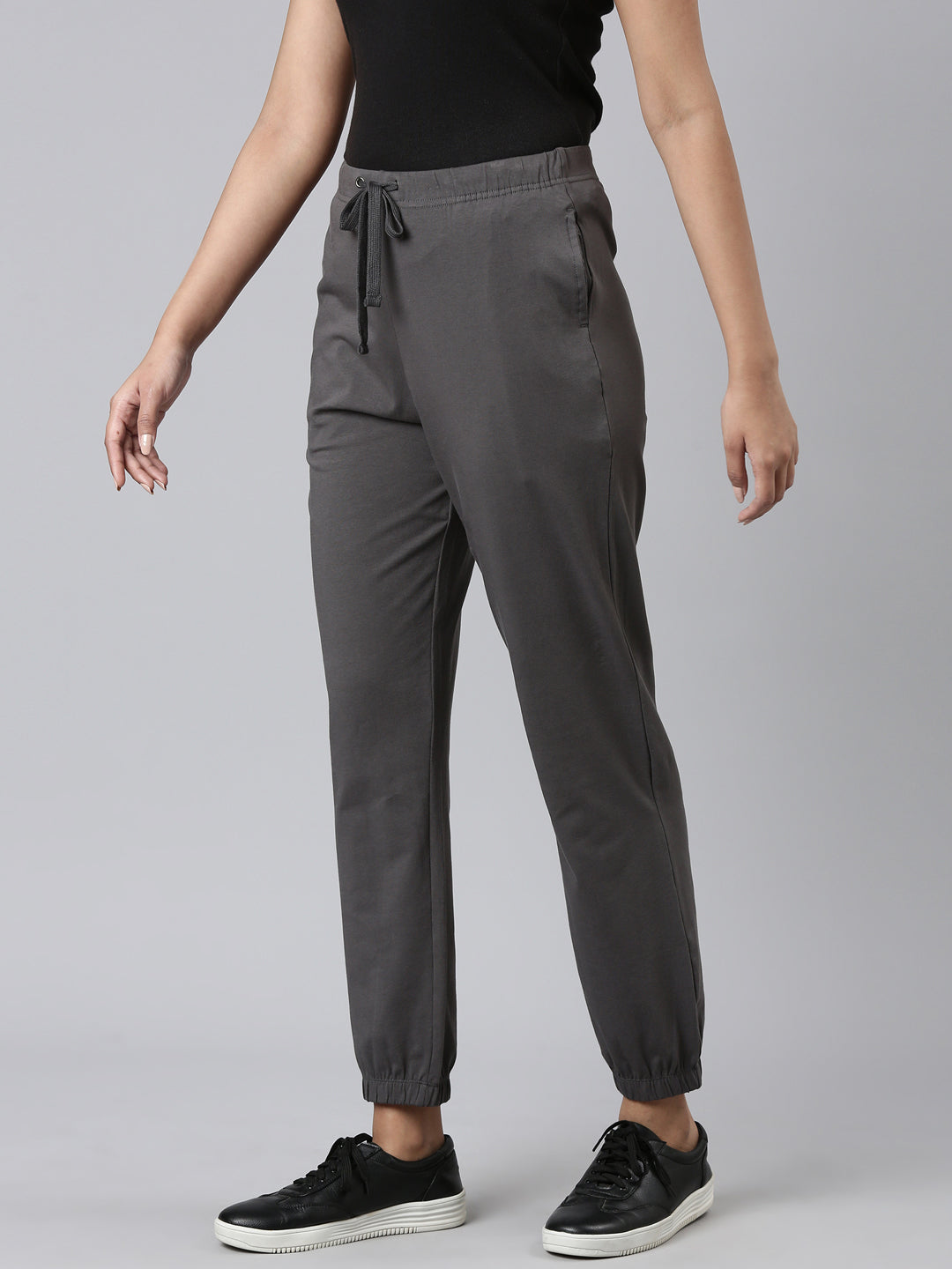 Silver Grey Cotton Stretch Casual Joggers