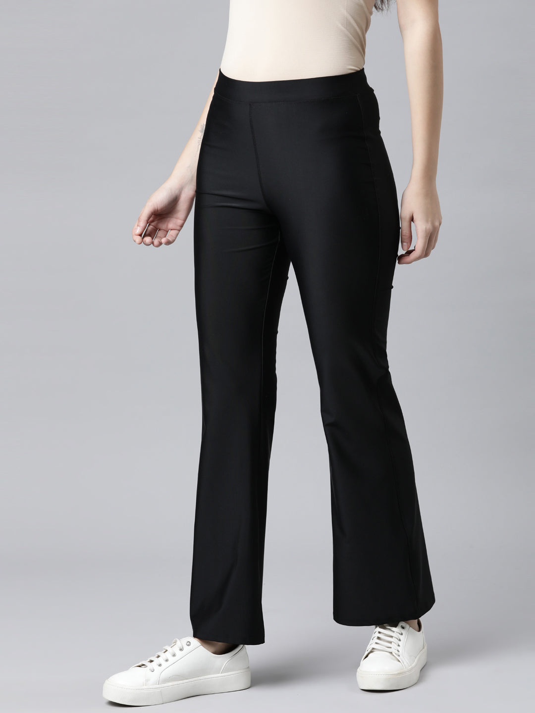 Black Nylon Stretch Bell Bottom