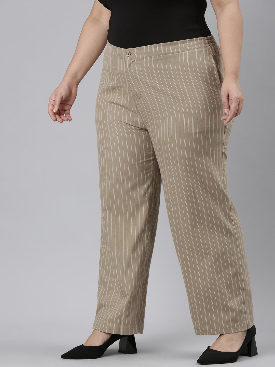 Beige Cotton Stripes Cargo Pant