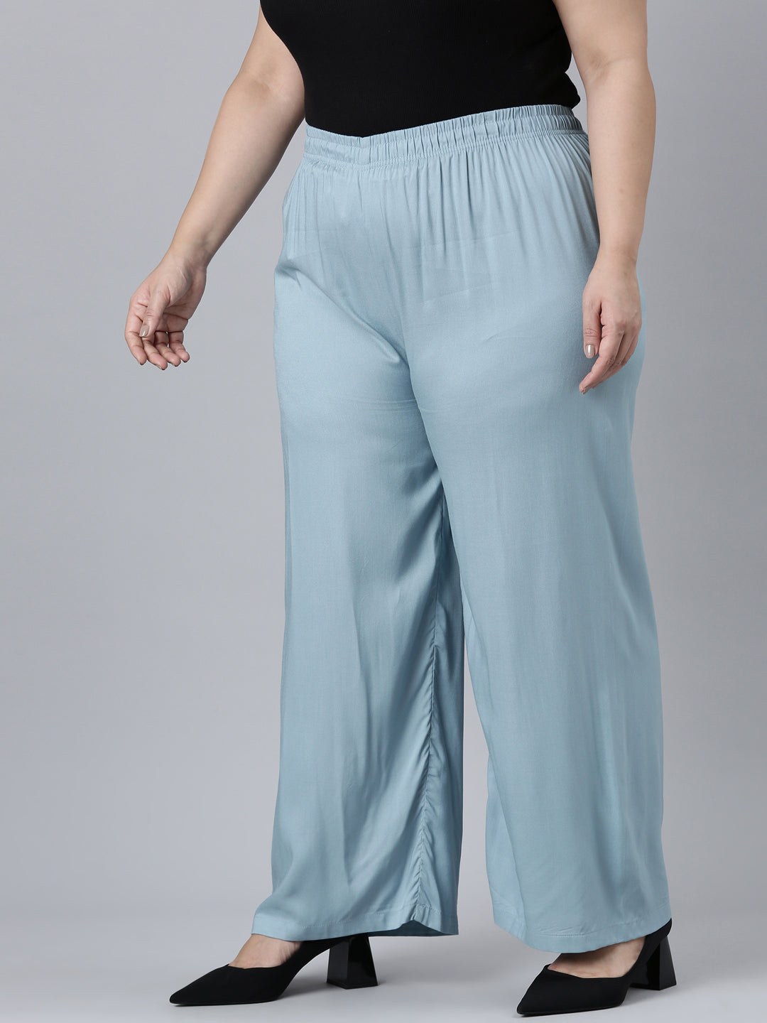 Dusty Blue Woven Viscose Basic Palazzo