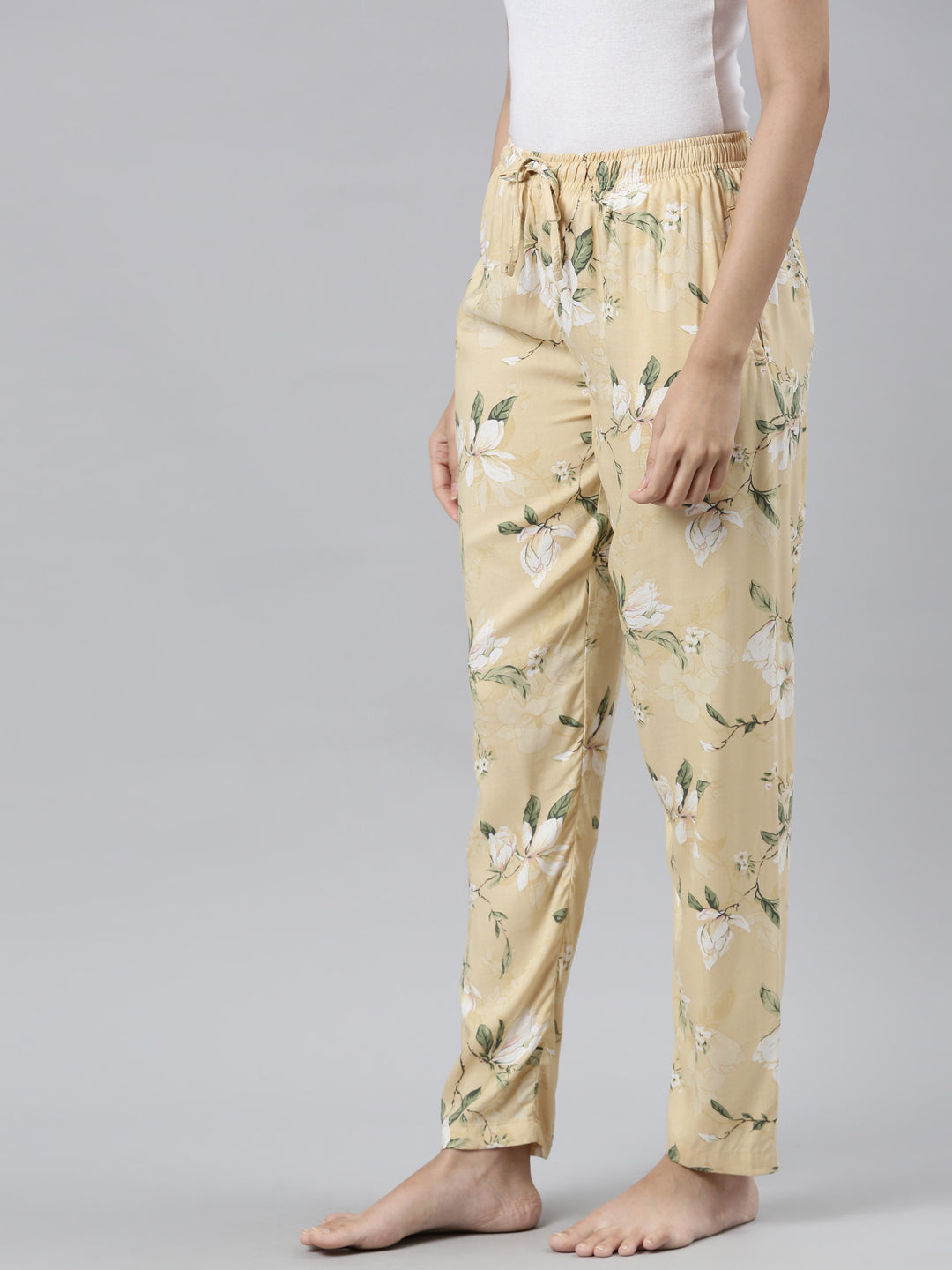 Yellow Woven Viscose Printed Lounge Pants