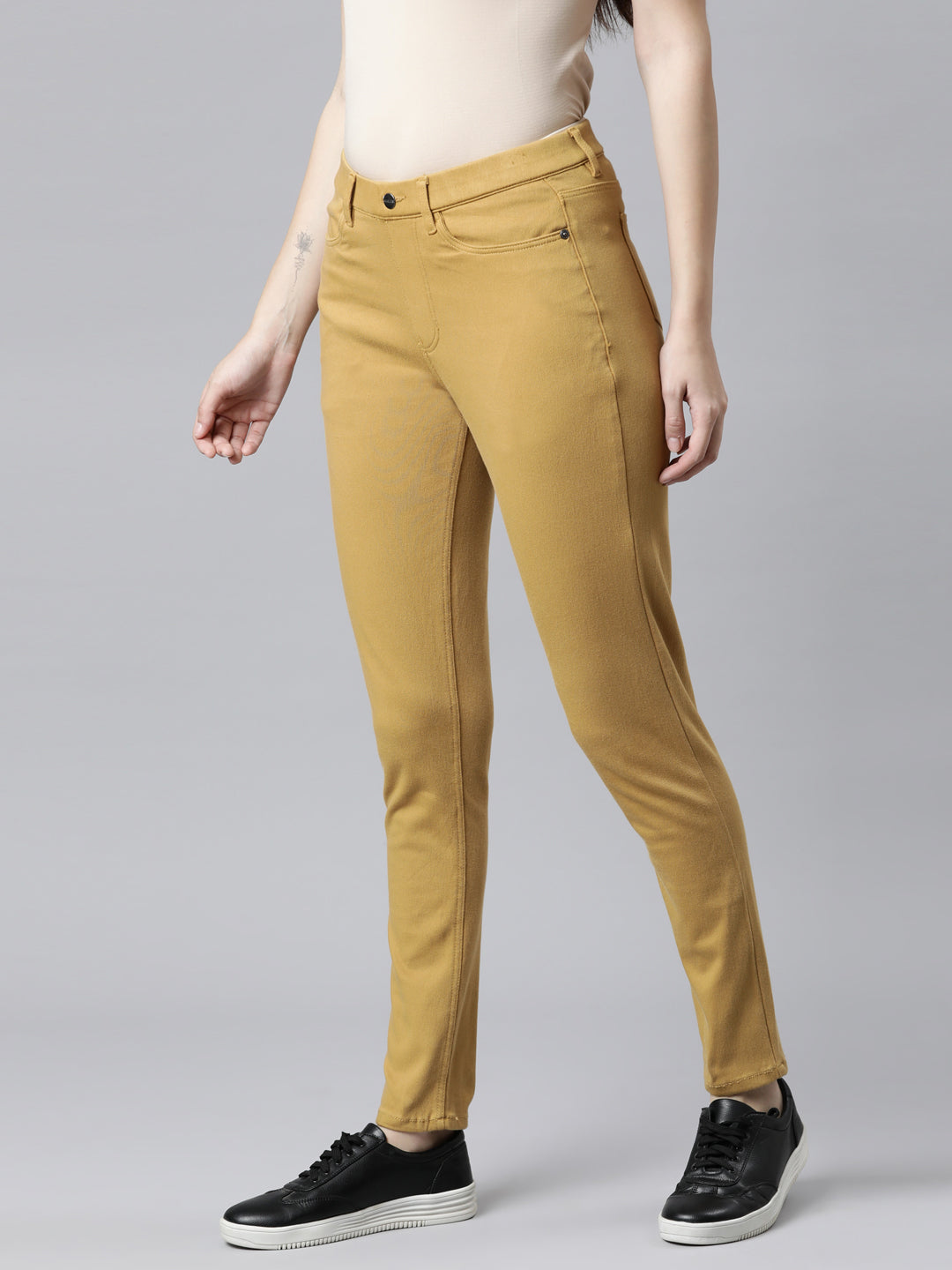 Mustard Cotton Polyester Super Stretch Jeggings